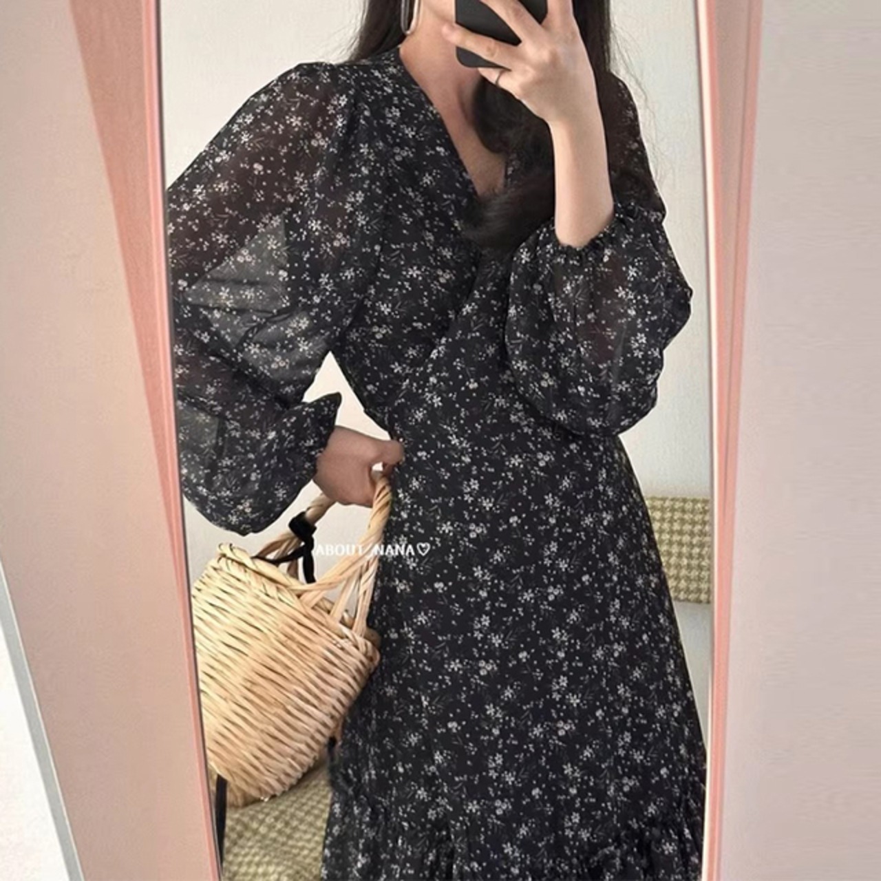 骨格ウェーブ フラワープリントティアードカシュクールロングワンピース