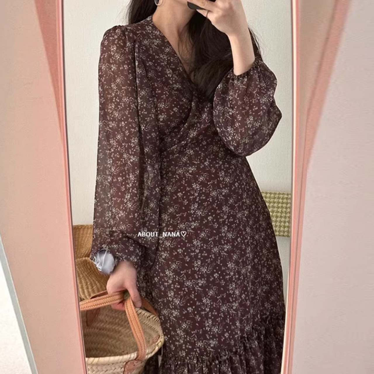 骨格ウェーブ フラワープリントティアードカシュクールロングワンピース