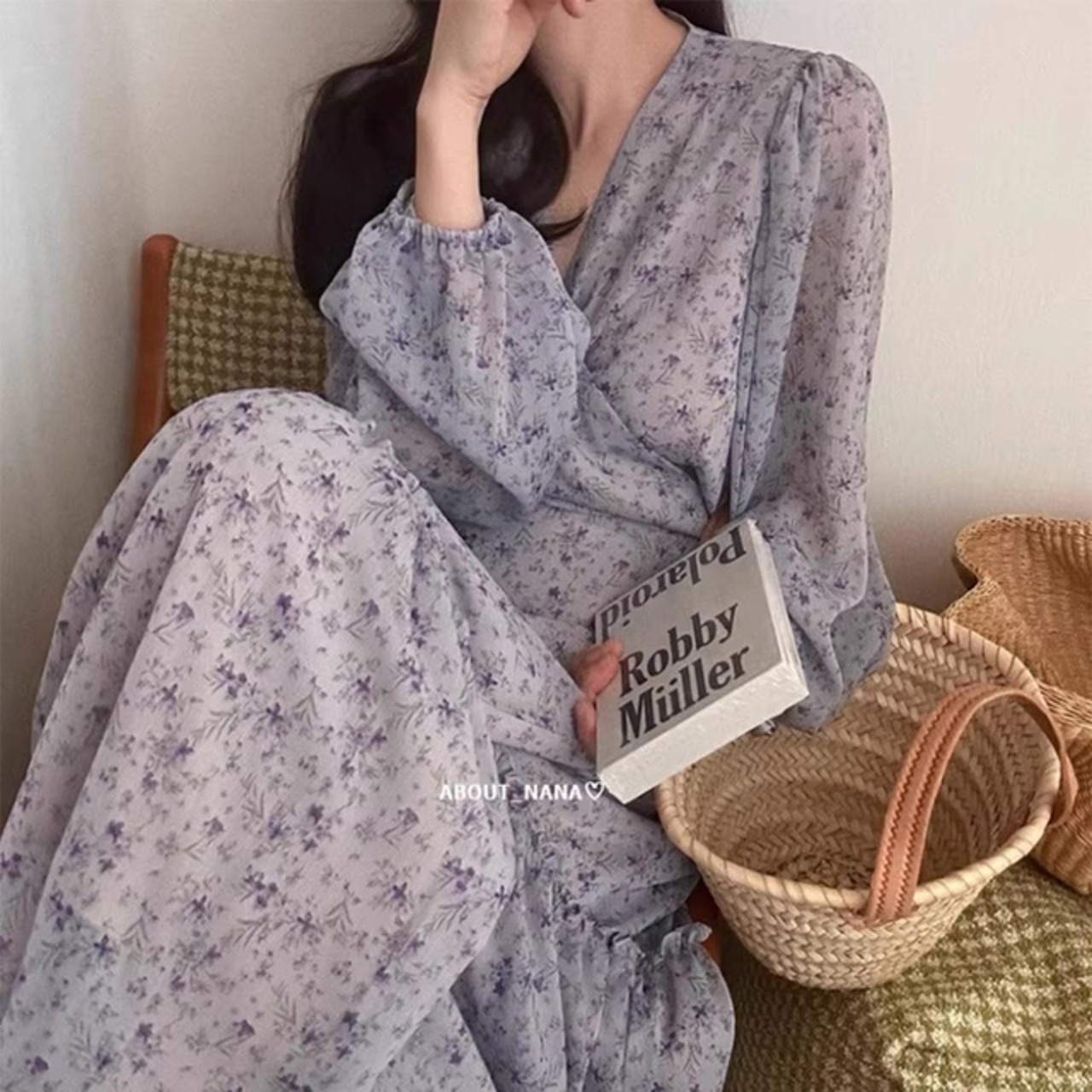 骨格ウェーブ フラワープリントティアードカシュクールロングワンピース