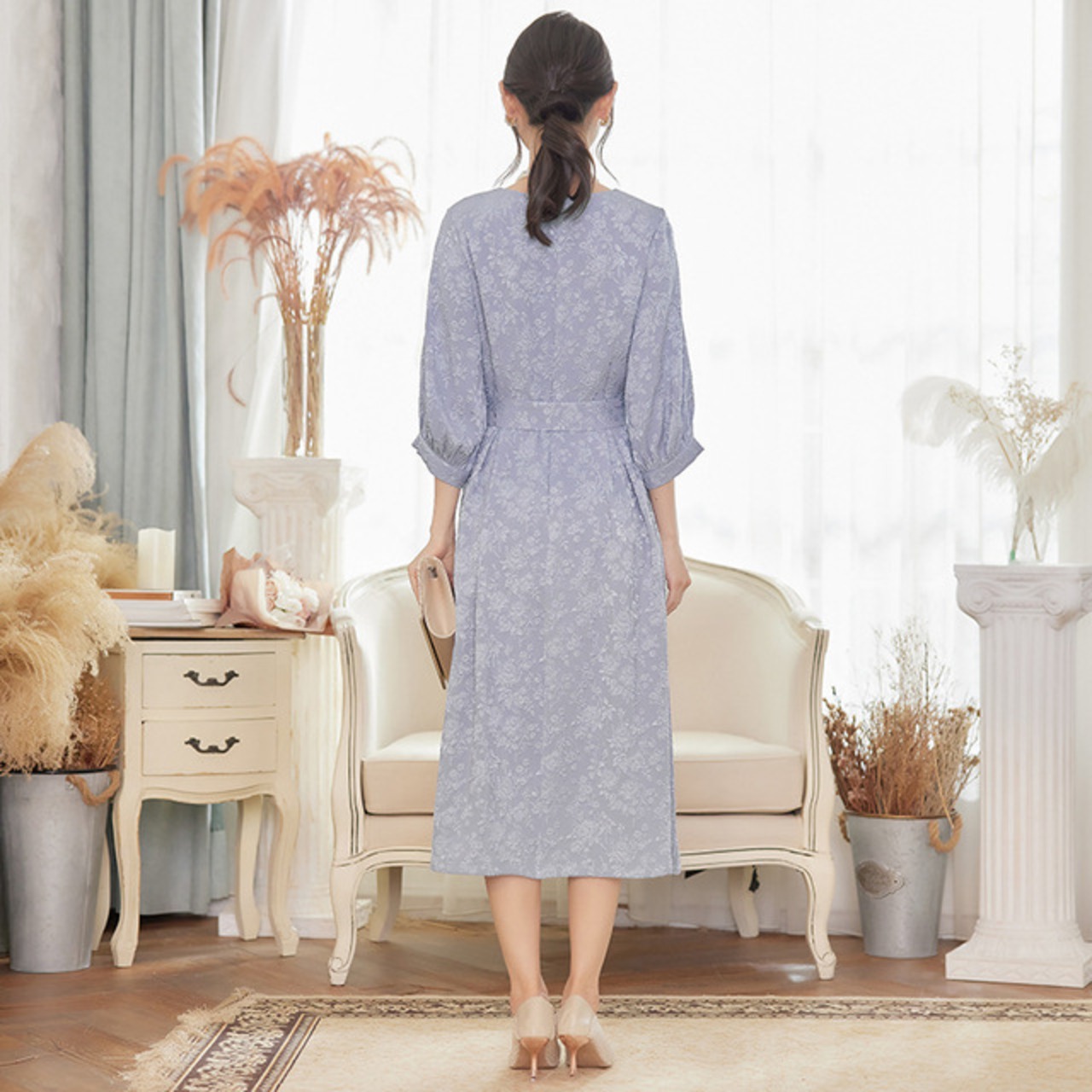 骨格ウェーブ フロントリボンパーティードレス