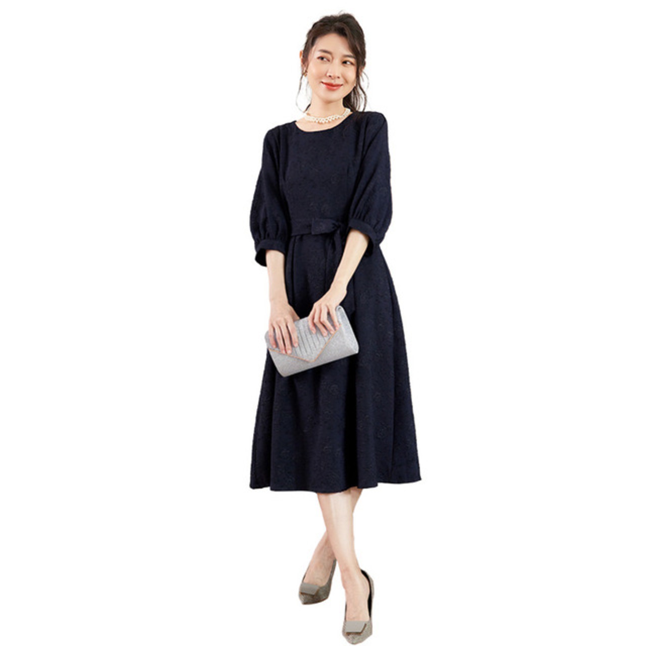 骨格ウェーブ フロントリボンパーティードレス