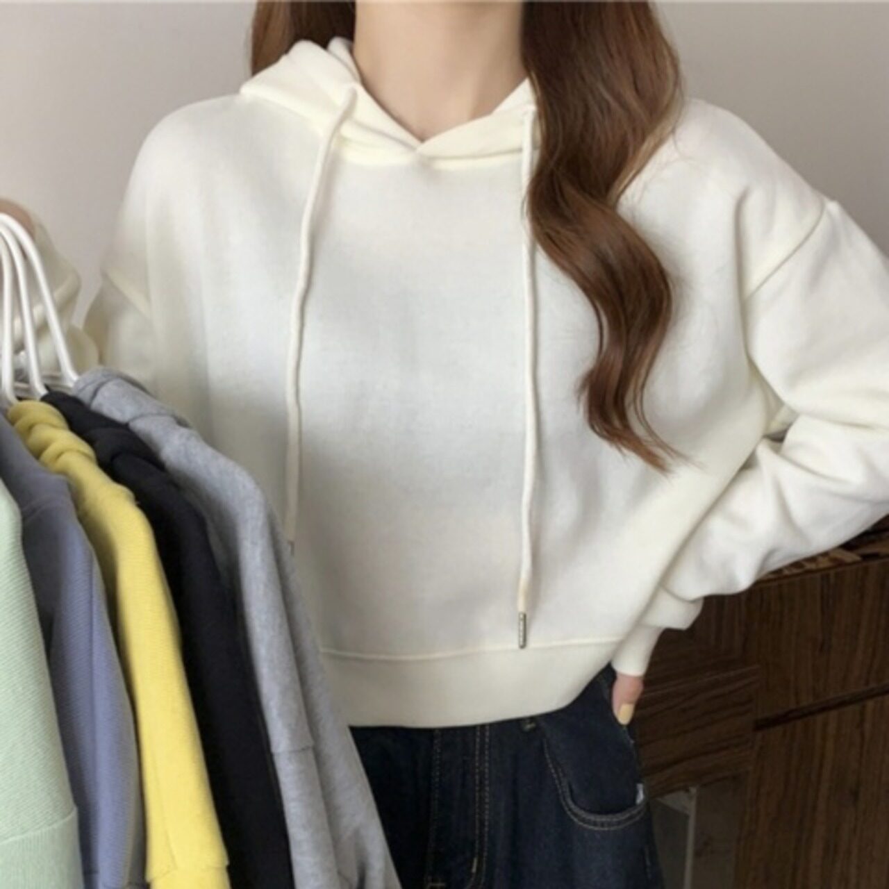 骨格ウェーブ フード付きプルオーバーパーカー