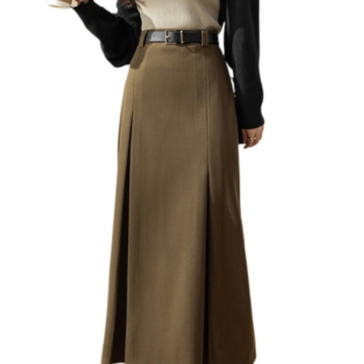 骨格ウェーブ ベルト付きハイウエストタイトスカート