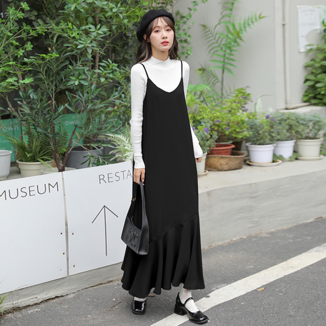 骨格ウェーブ ヘムフレアマーメイドキャミワンピース