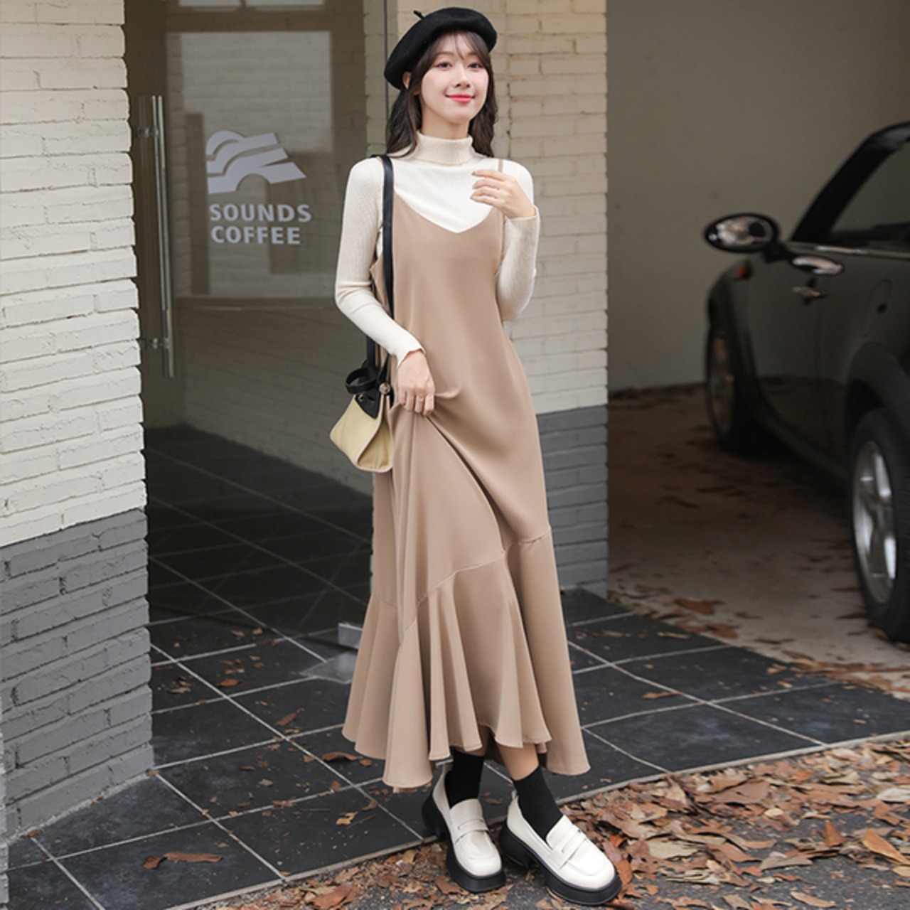 骨格ウェーブ ヘムフレアマーメイドキャミワンピース