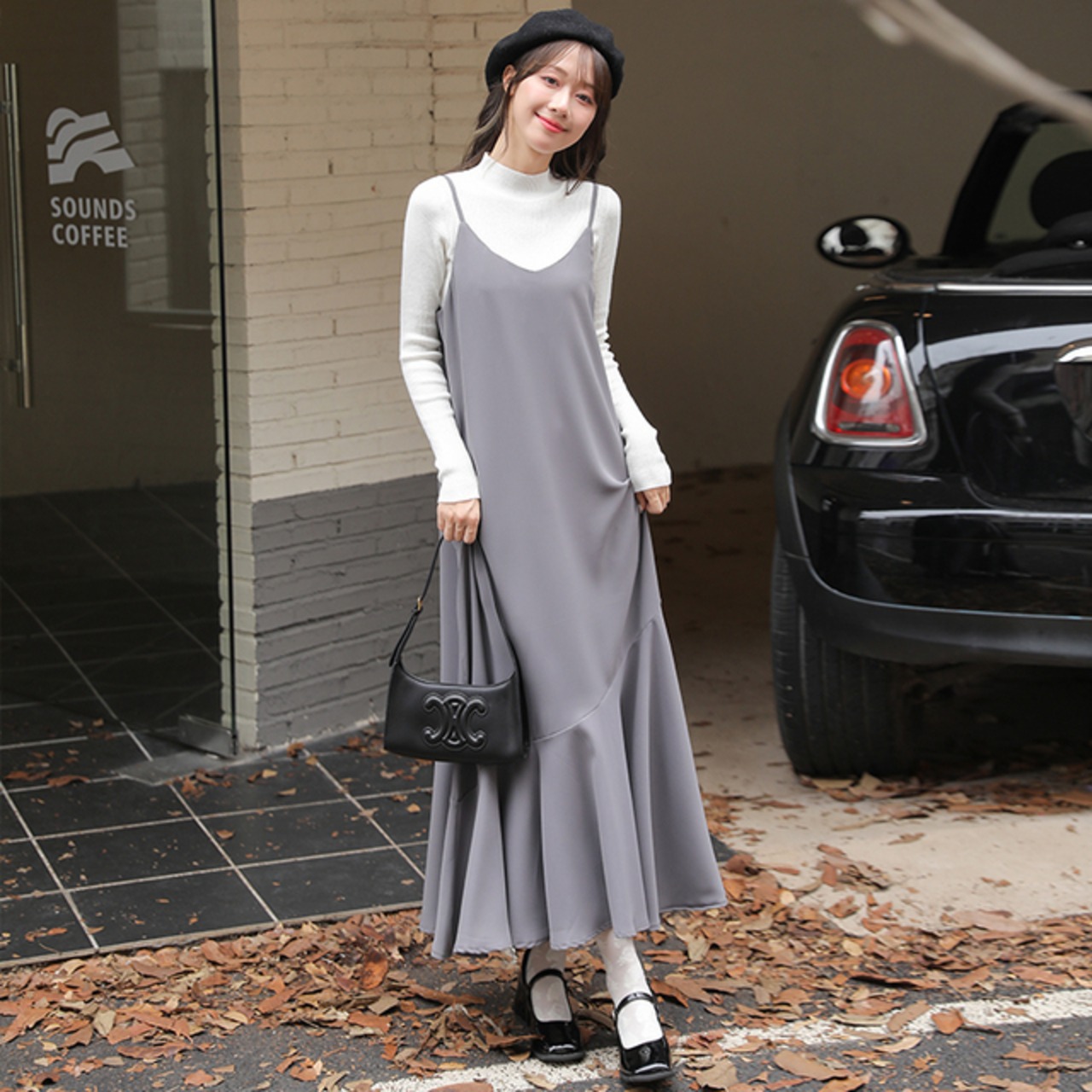 骨格ウェーブ ヘムフレアマーメイドキャミワンピース