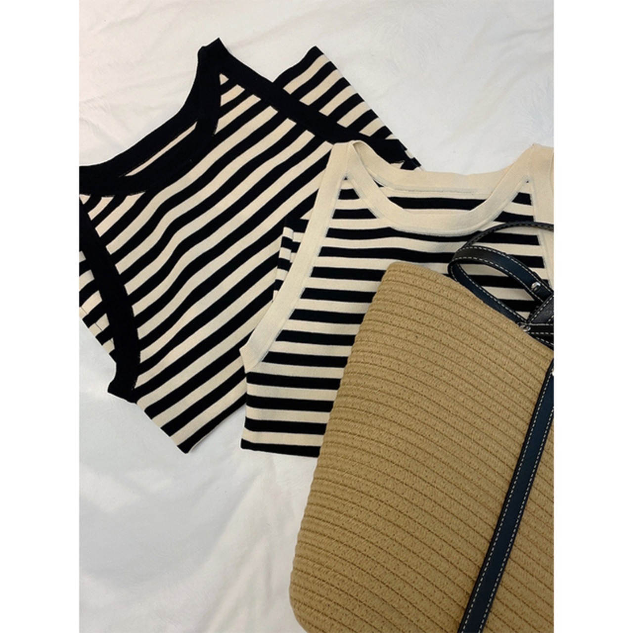 骨格ウェーブ ボーダーカジュアルタンクトップ