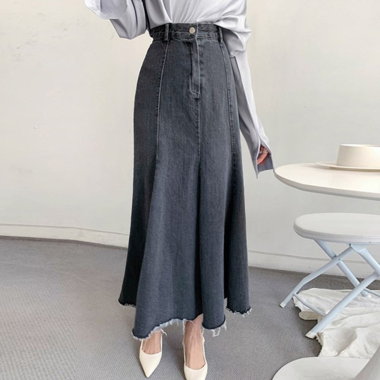 骨格ウェーブ マーメイドデニムスカート