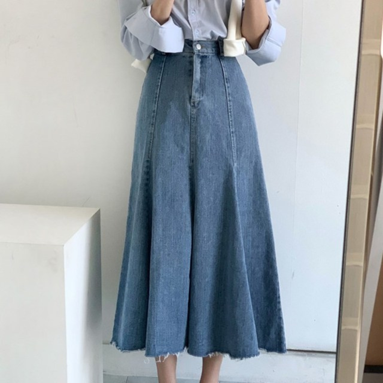 骨格ウェーブ マーメイドデニムスカート