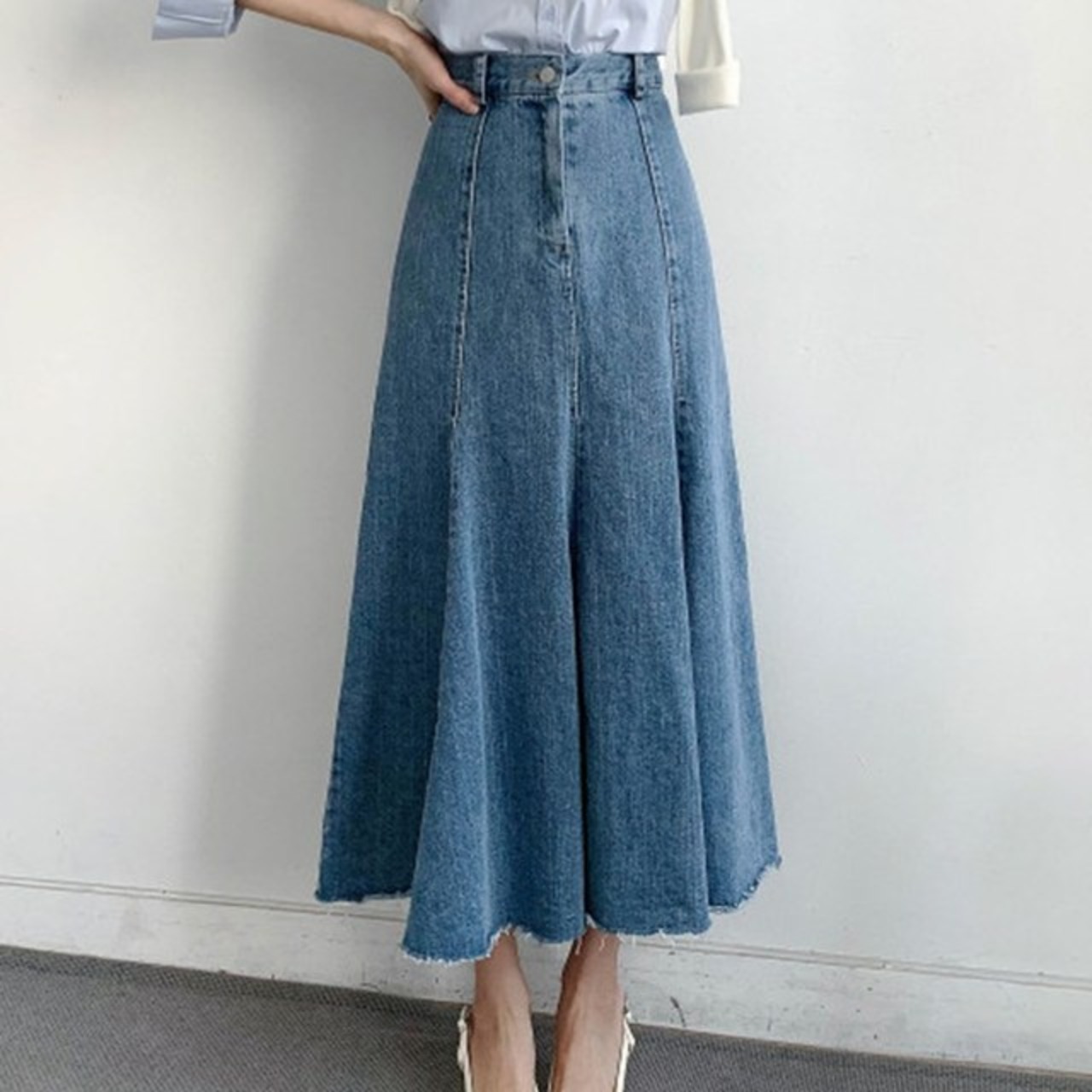 骨格ウェーブ マーメイドデニムスカート