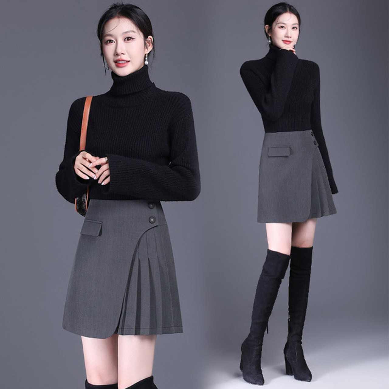 骨格ウェーブ ミニ丈プリーツスカート