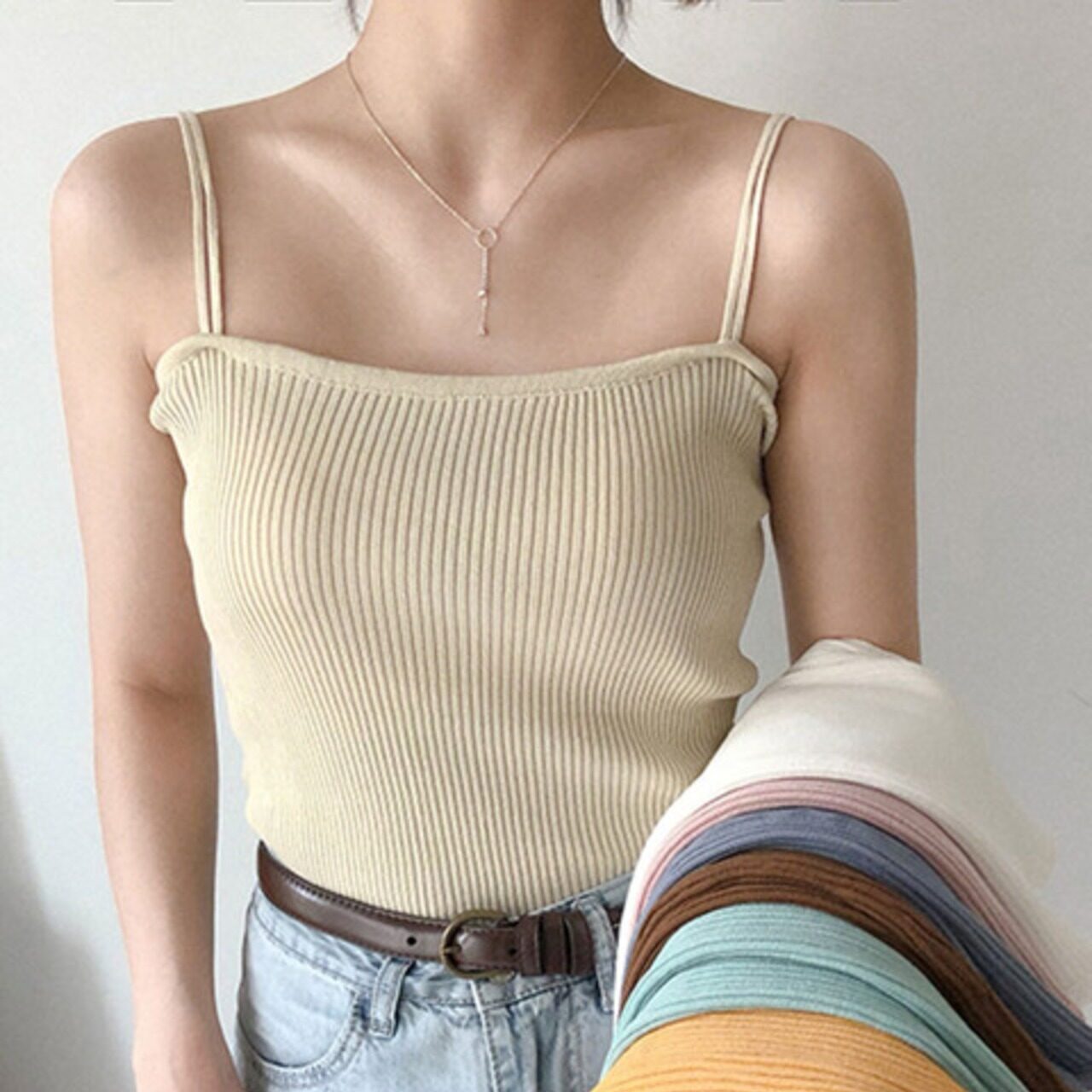 骨格ウェーブ リブキャミソール