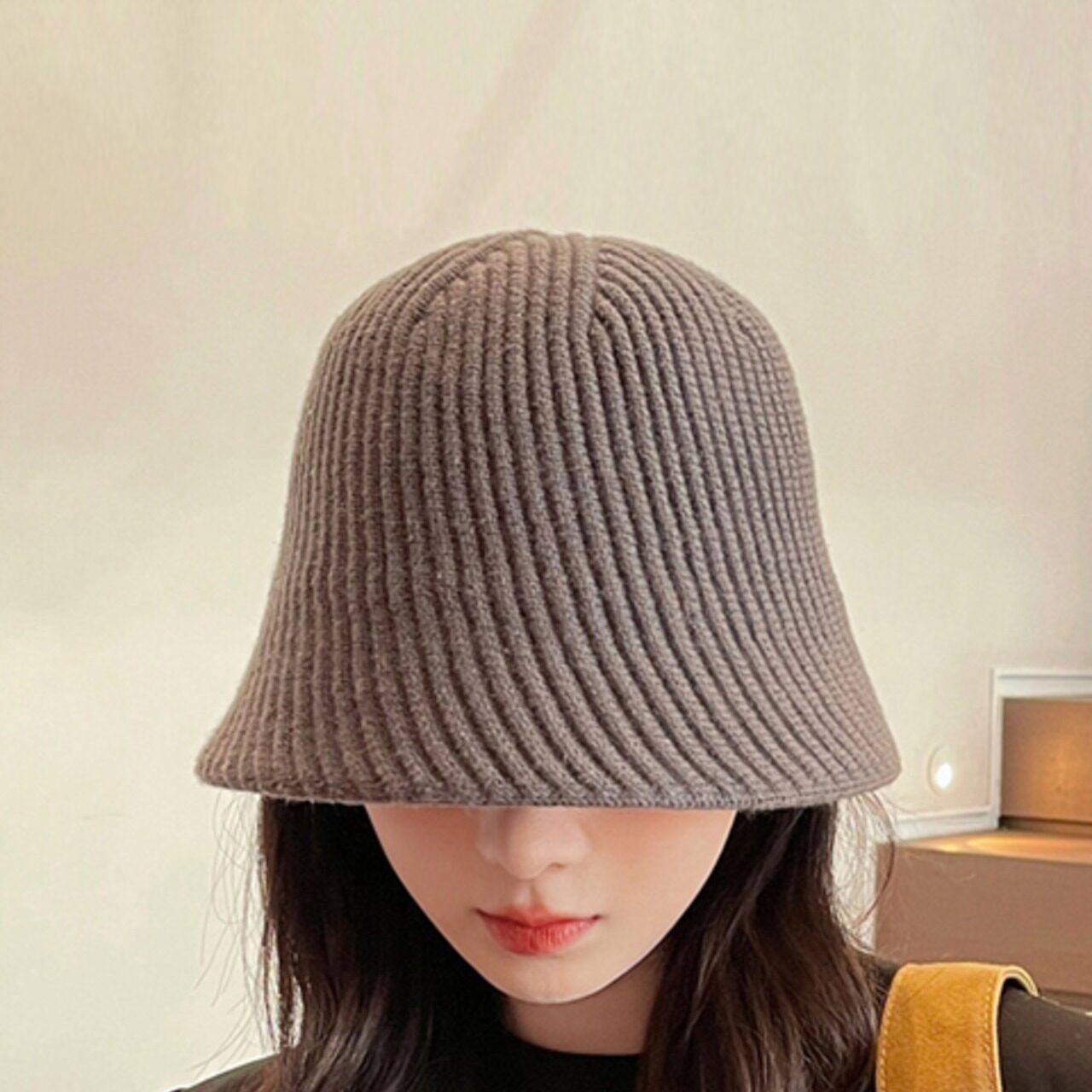 骨格ウェーブ リブニットバケットハット