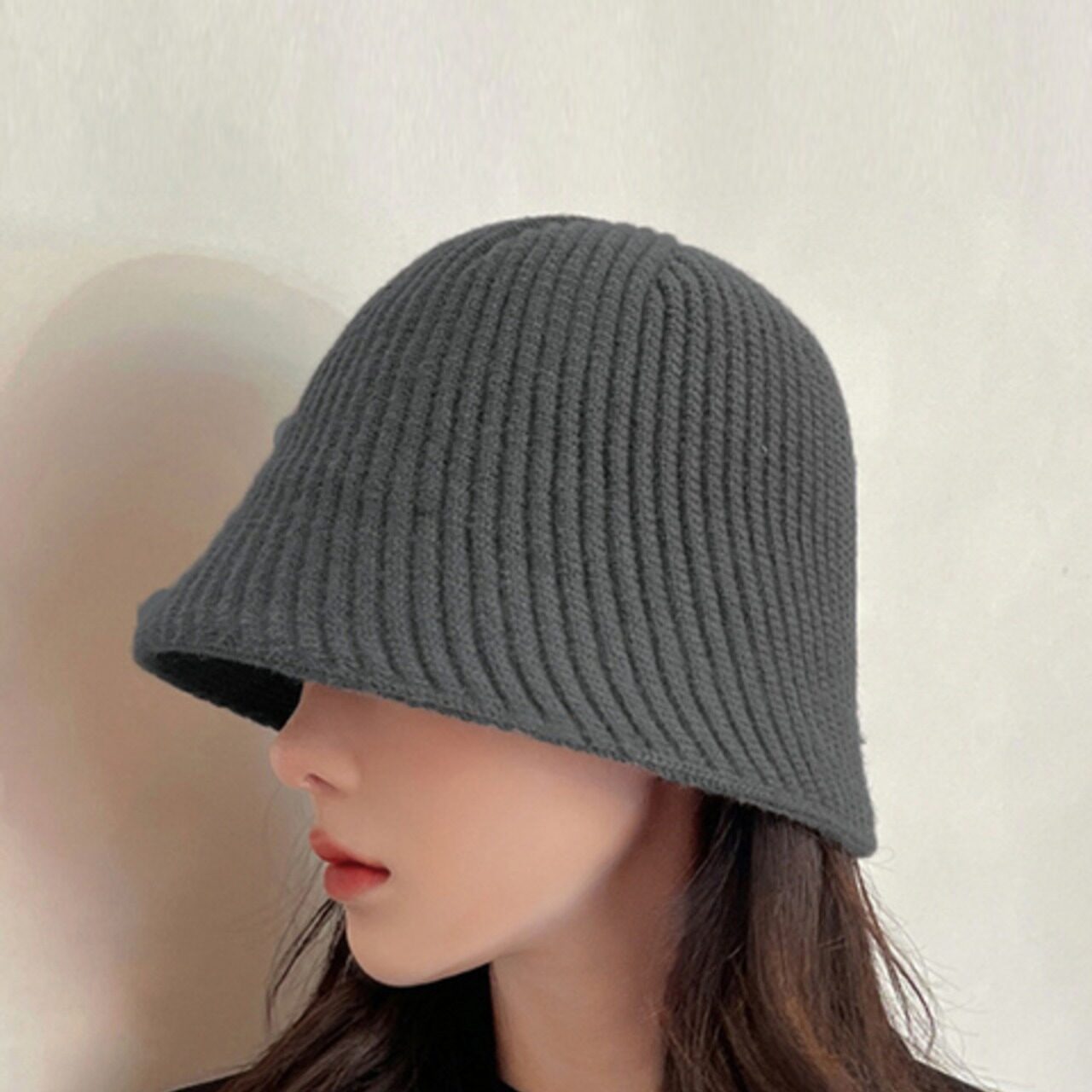 骨格ウェーブ リブニットバケットハット