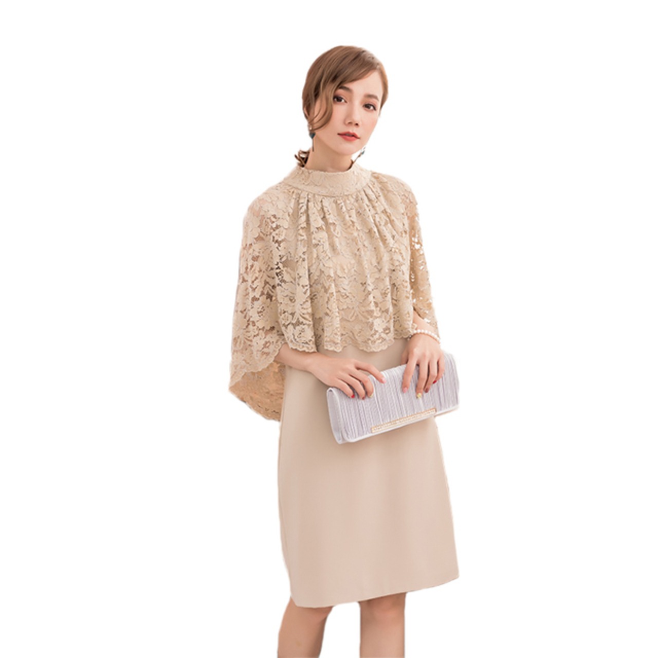 骨格ウェーブ レイヤードレースパーティードレス