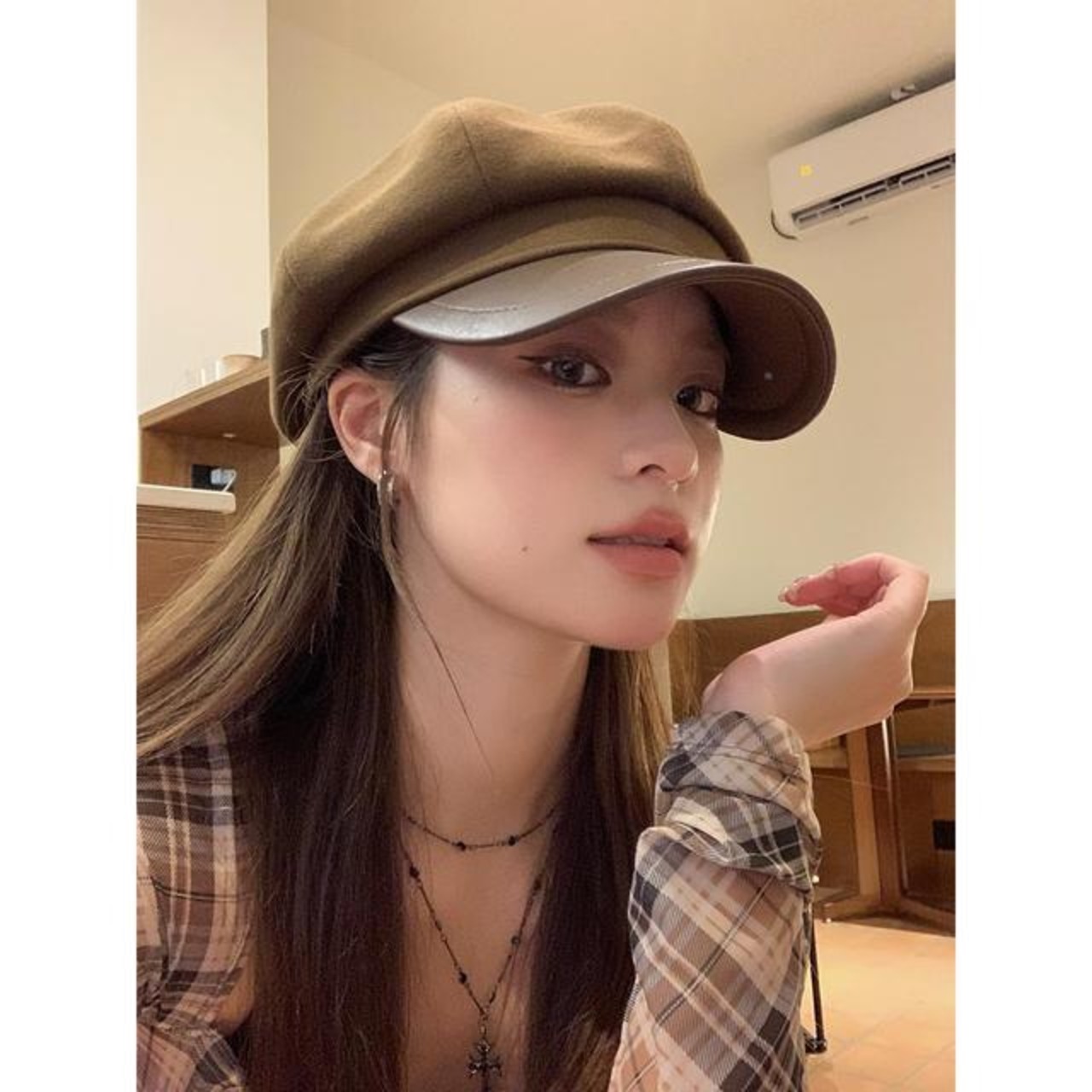 骨格ウェーブ レザーバイザーキャスケット