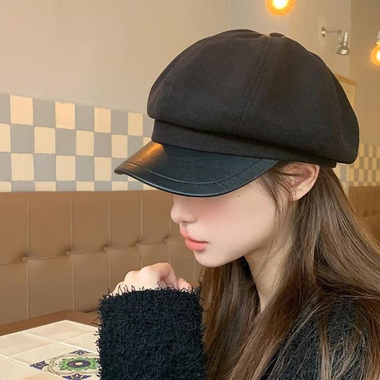 骨格ウェーブ レザーバイザーキャスケット