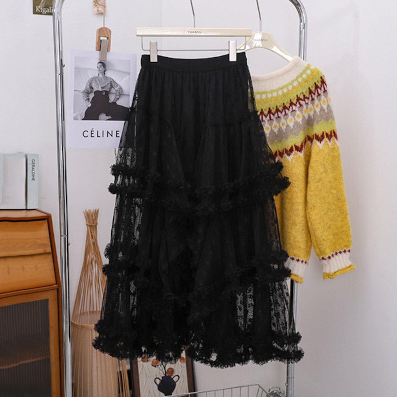 骨格ウェーブ レースチュチュロングスカート