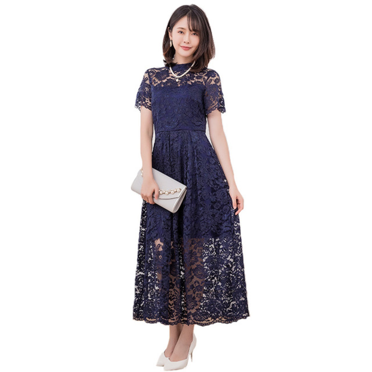 骨格ウェーブ レースパーティードレス