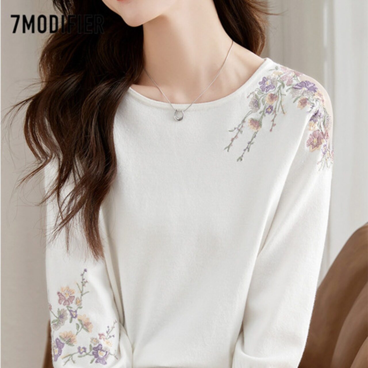 骨格ウェーブ 七分袖ニットトップス