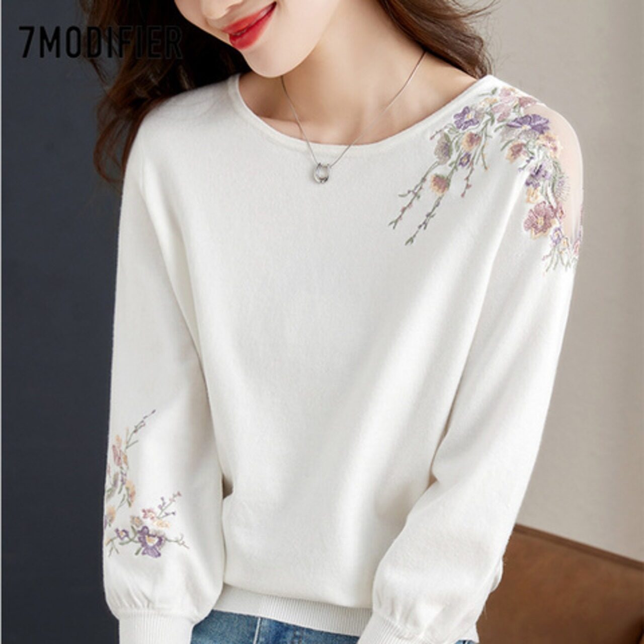 骨格ウェーブ 七分袖ニットトップス