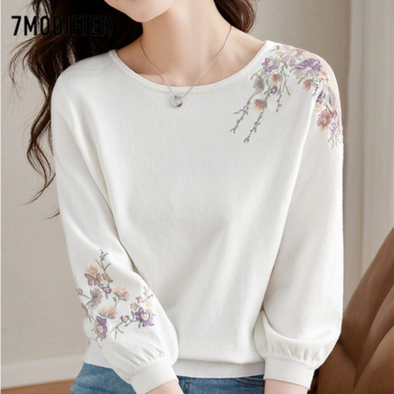 骨格ウェーブ 七分袖ニットトップス