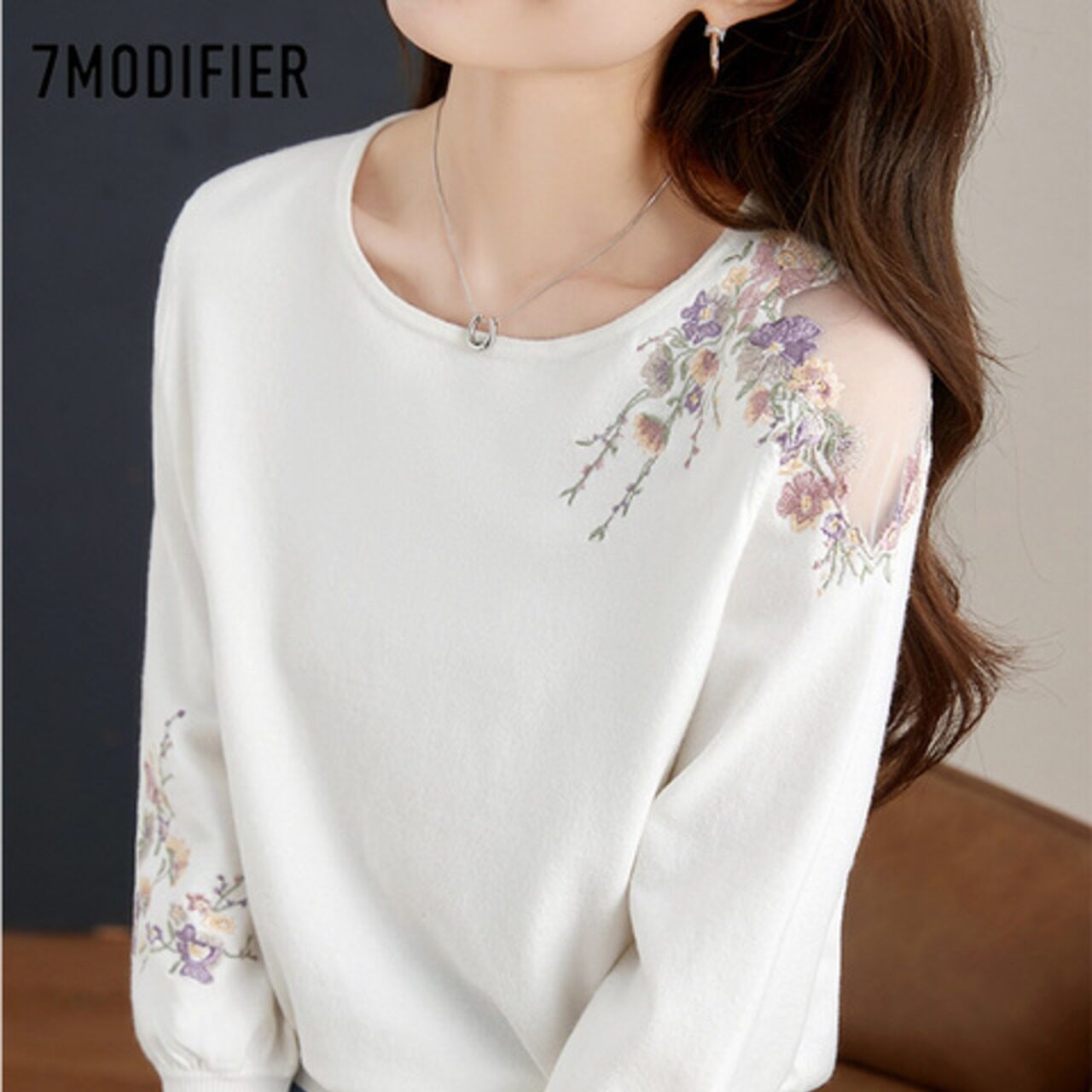 骨格ウェーブ 七分袖ニットトップス