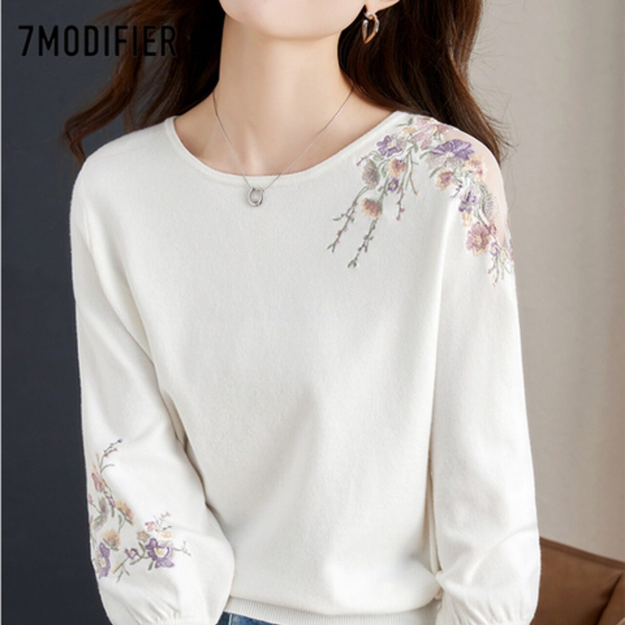 骨格ウェーブ 七分袖ニットトップス