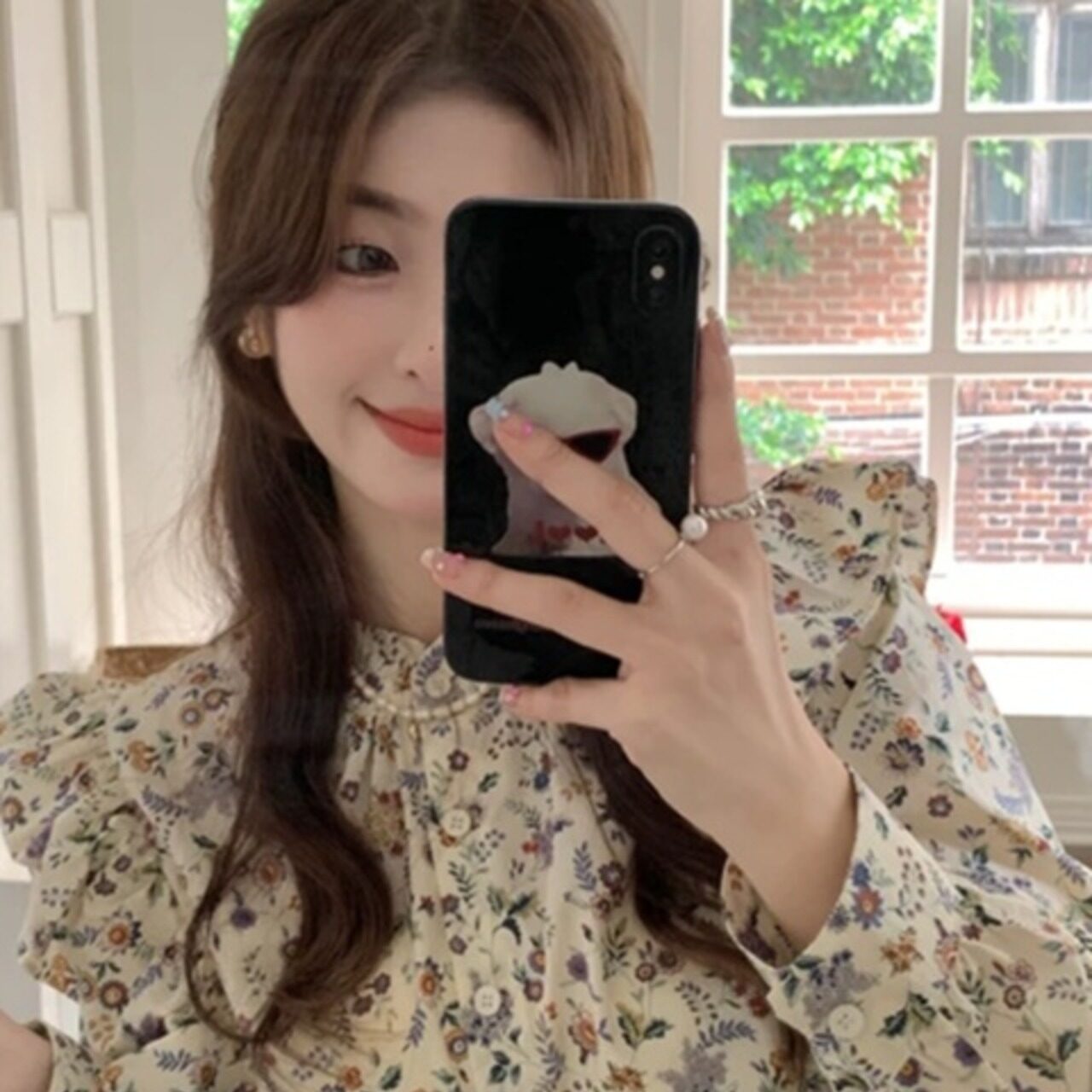 骨格ウェーブ 花柄ブラウス