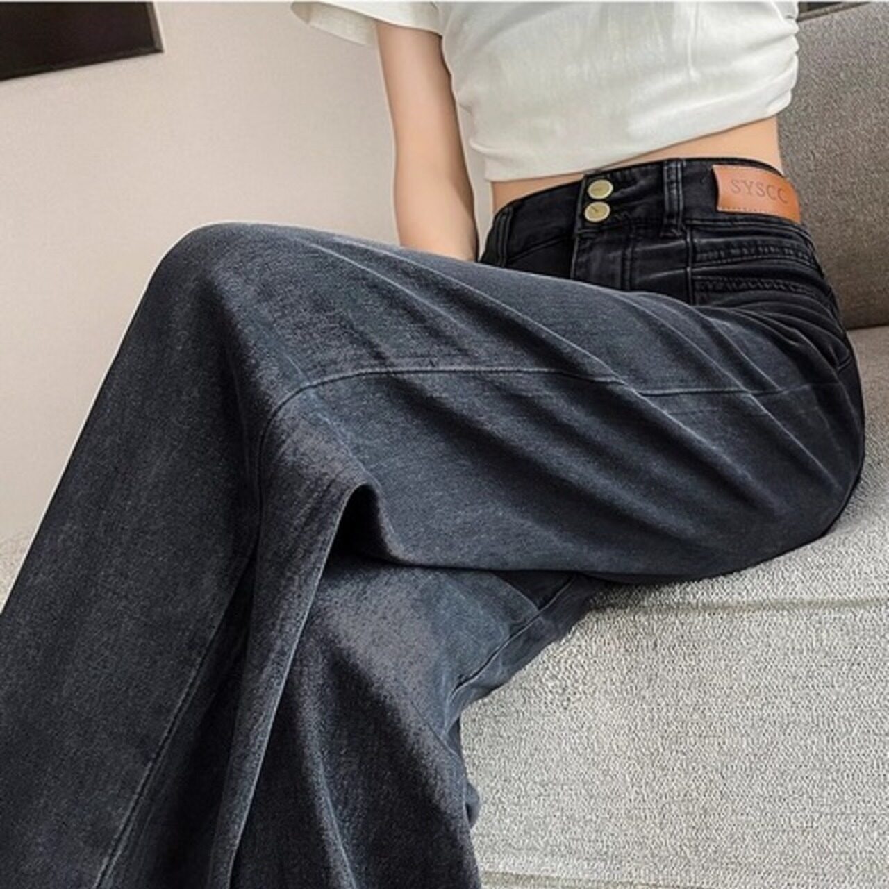 骨格ウェーブ ハイウエスト アイスシルク テンセルワイドデニム