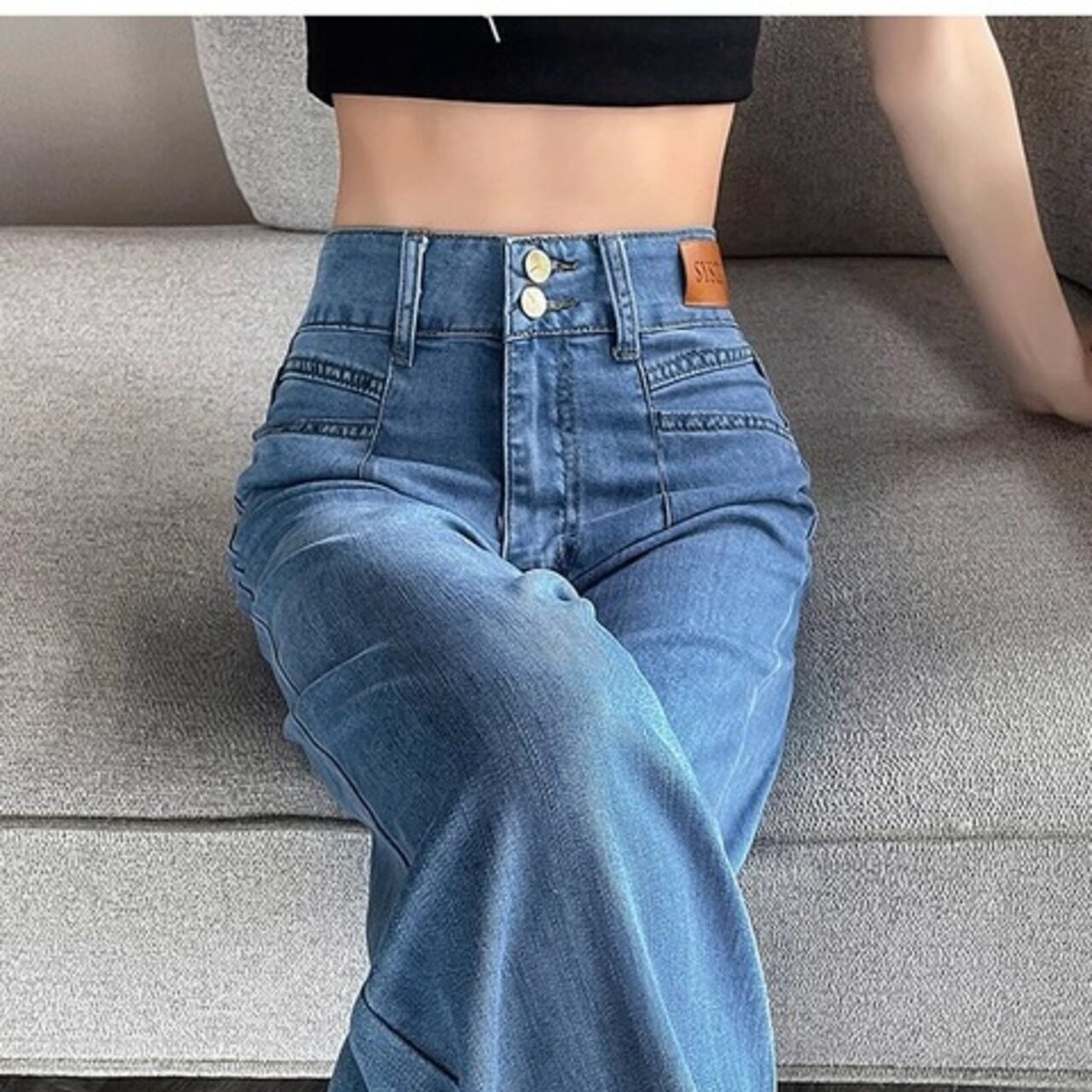 骨格ウェーブ ハイウエスト アイスシルク テンセルワイドデニム