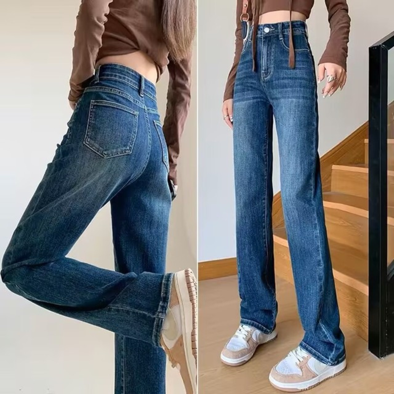 骨格ウェーブ ハイウエスト ストレッチルーズデニム