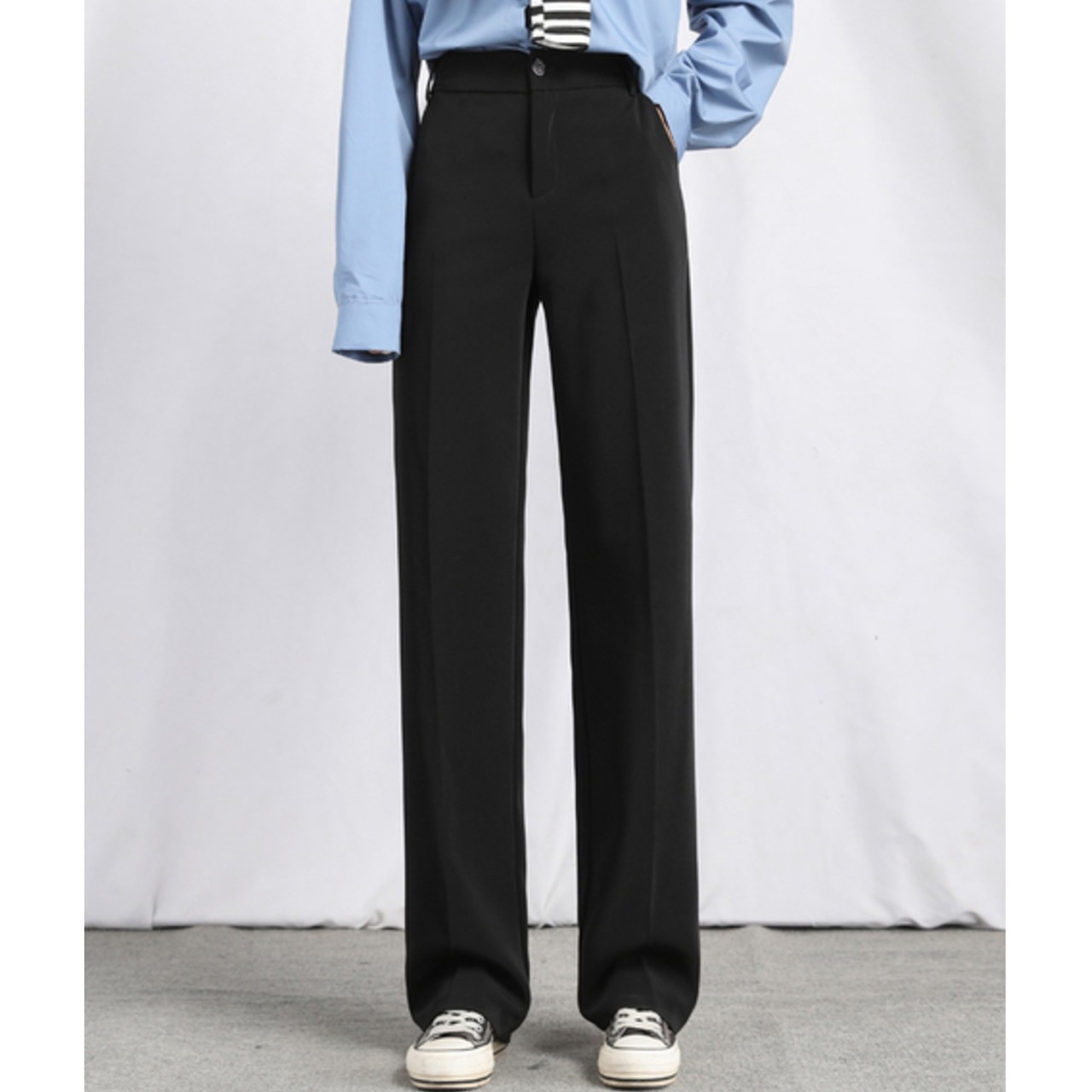 骨格ウェーブ ハイウエスト スリムストレートスーツパンツ