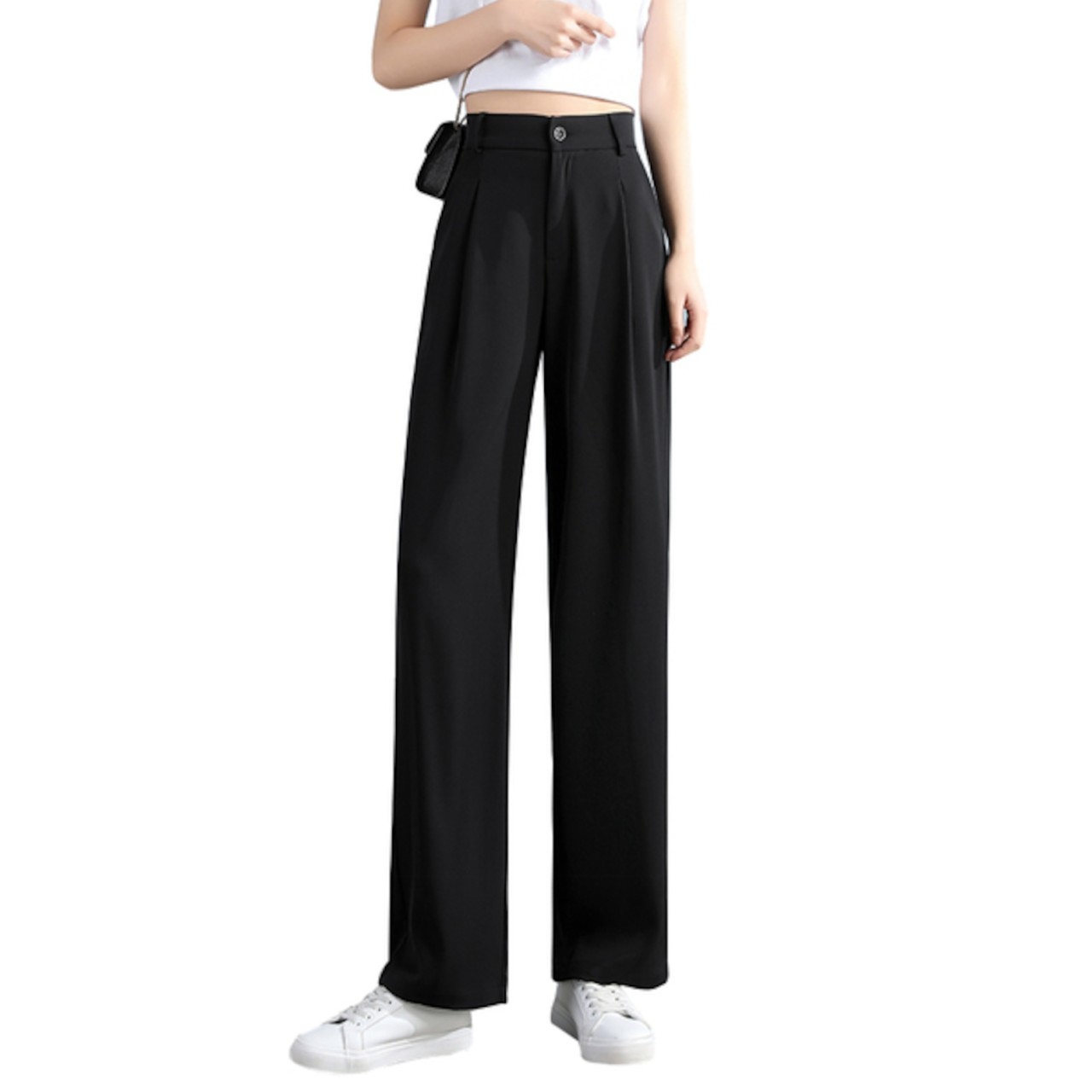 骨格ウェーブ ハイウエスト ブラックスーツパンツ