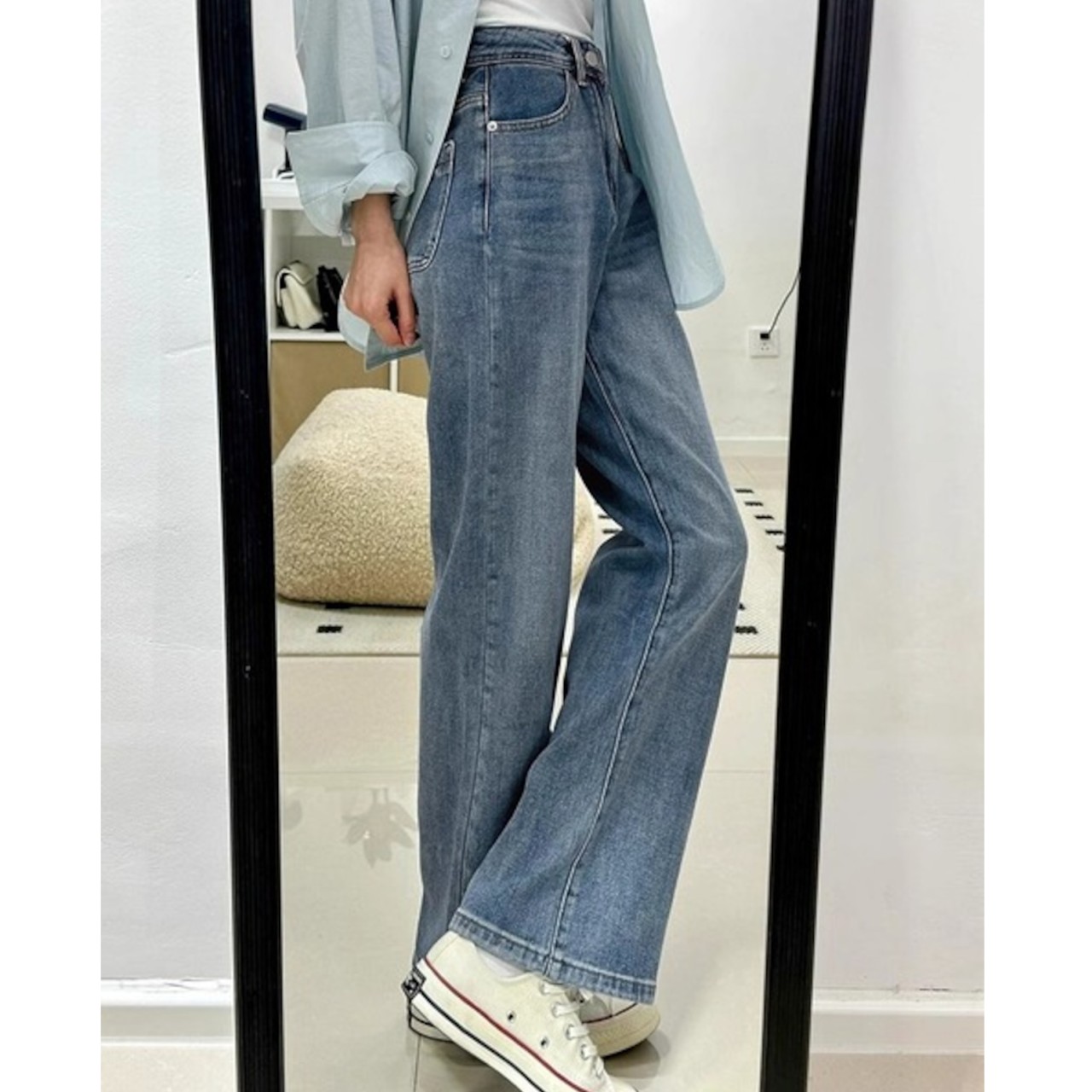 骨格ウェーブ ハイウエスト レトロストレートデニム