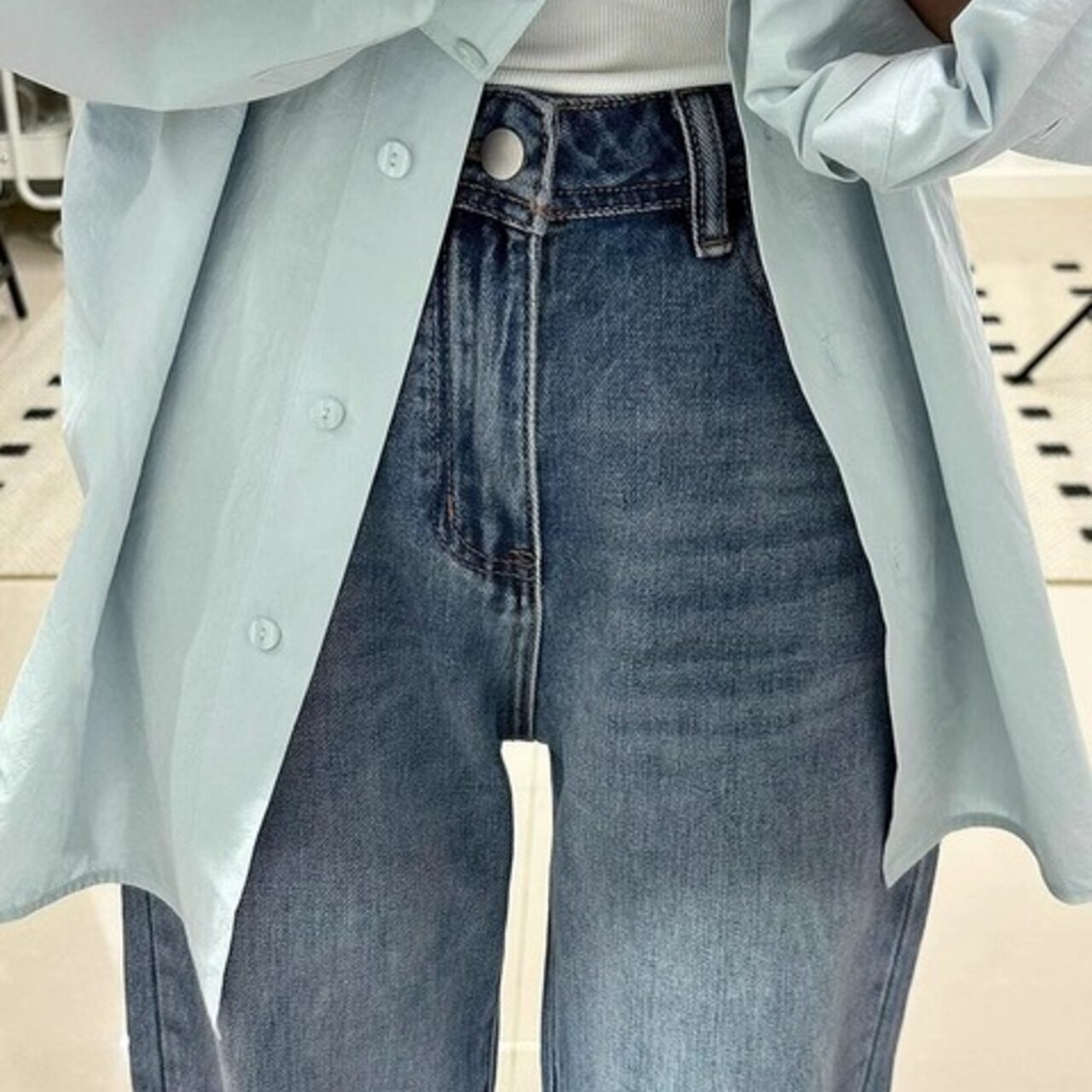 骨格ウェーブ ハイウエスト レトロストレートデニム