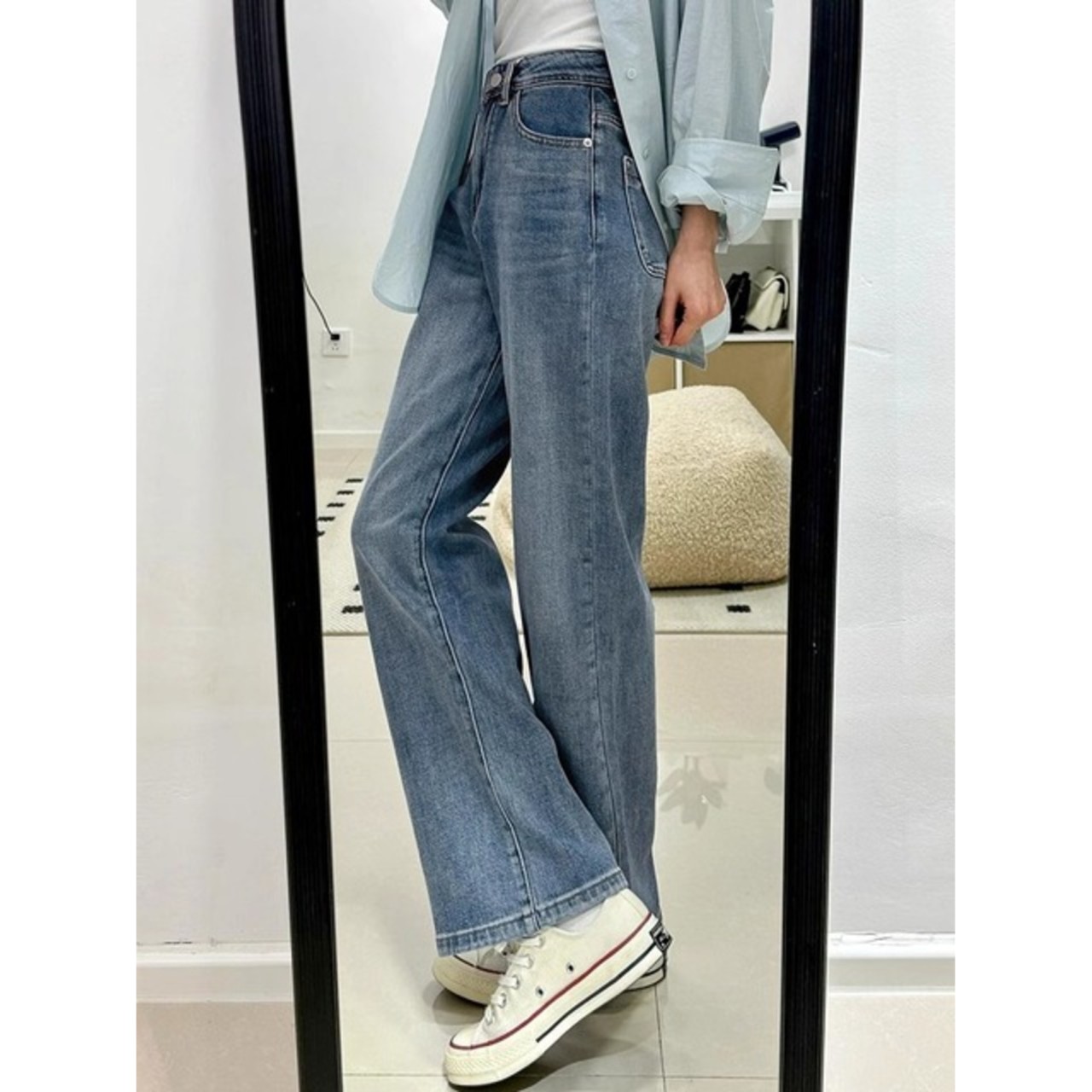 骨格ウェーブ ハイウエスト レトロストレートデニム