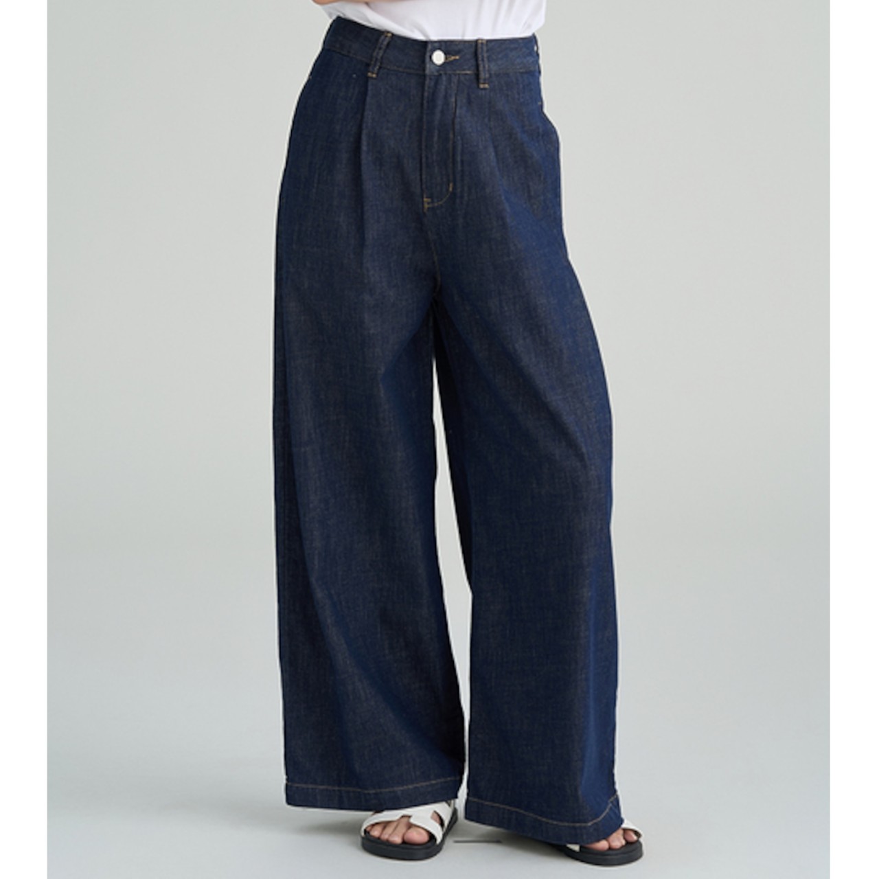 骨格ウェーブ ハイウエスト レトロダークブルーワイドデニム