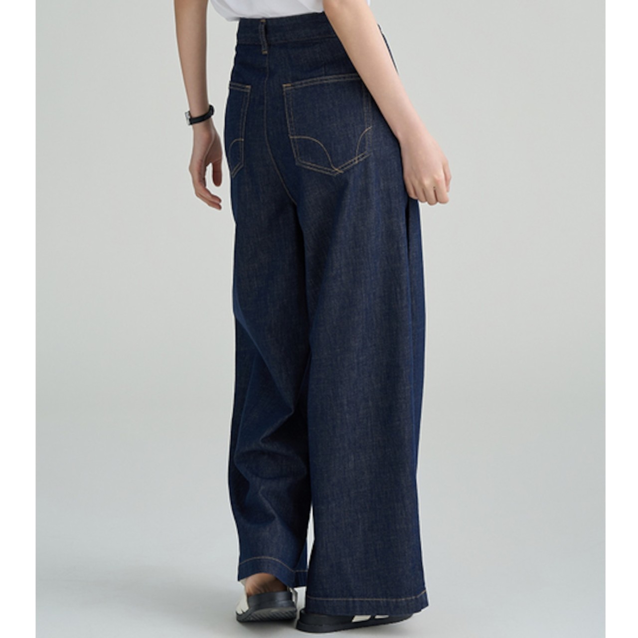 骨格ウェーブ ハイウエスト レトロダークブルーワイドデニム