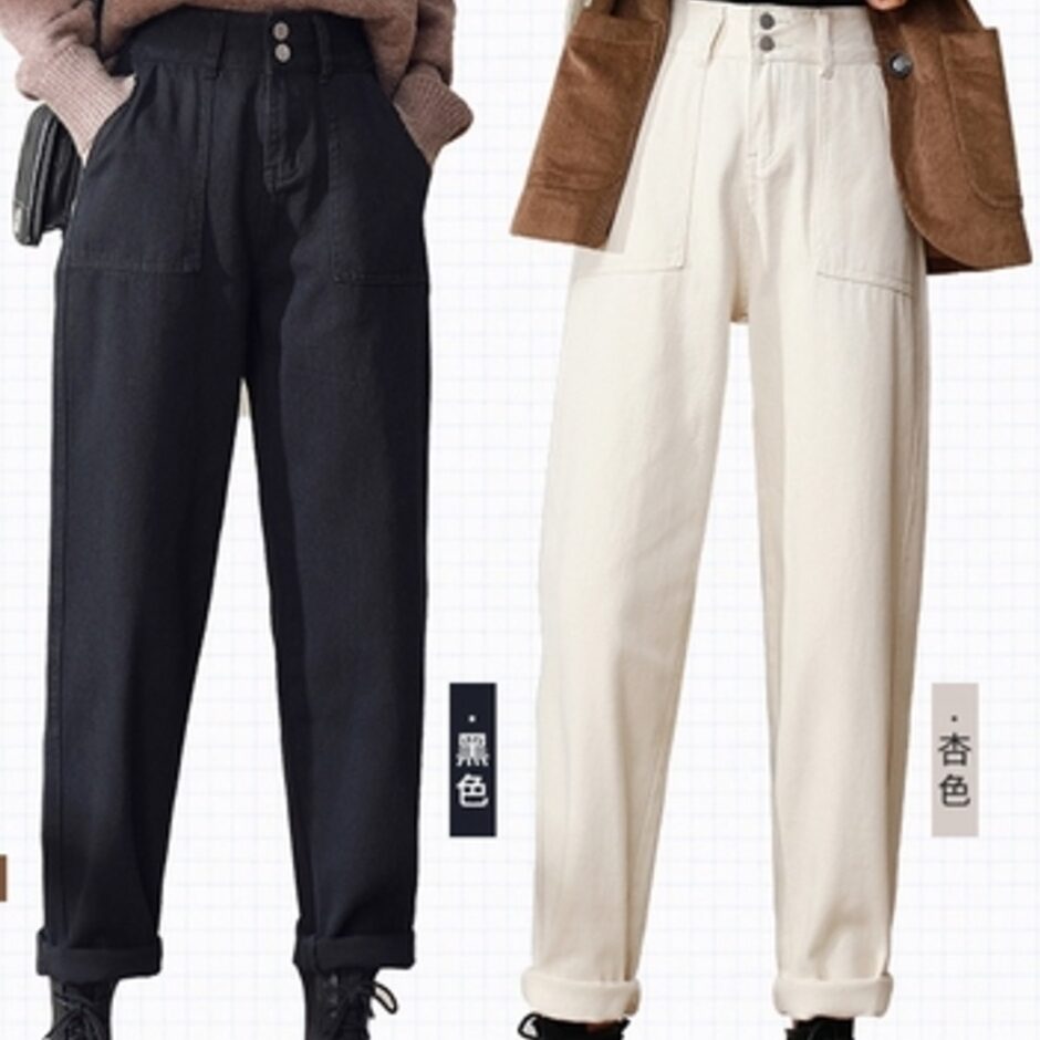 骨格ウェーブ ハイウエストブラックジーンズ ルーズストレート