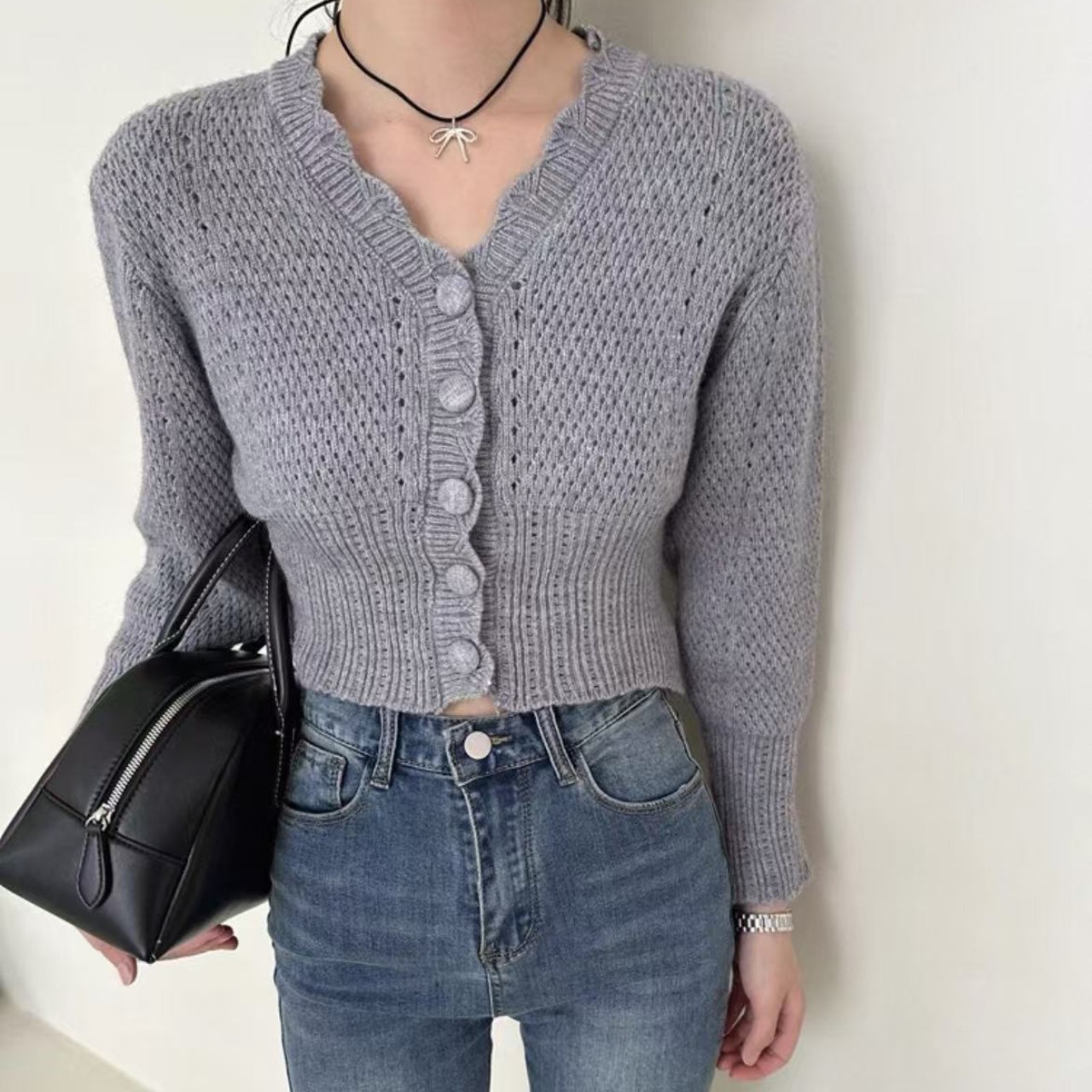 骨格ウェーブ ショート丈アウターカーディガン