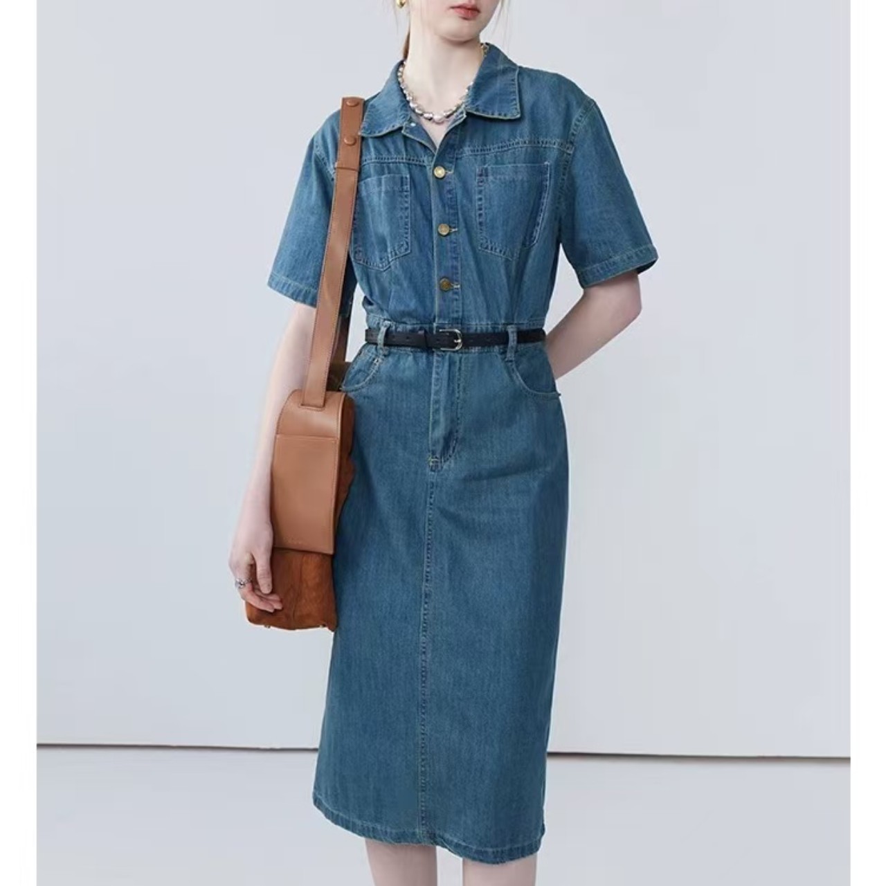 骨格ウェーブ デニムタイトワンピース