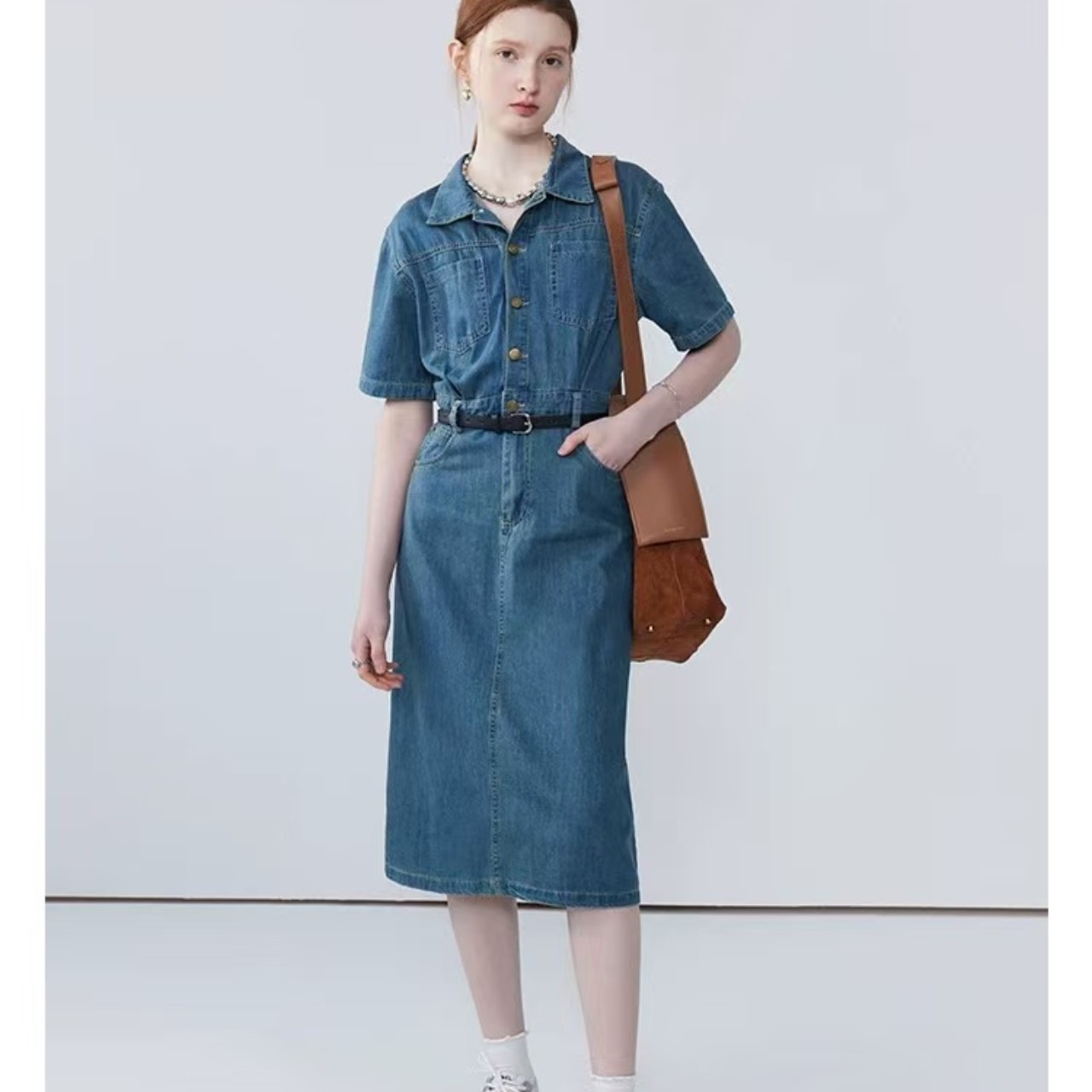 骨格ウェーブ デニムタイトワンピース