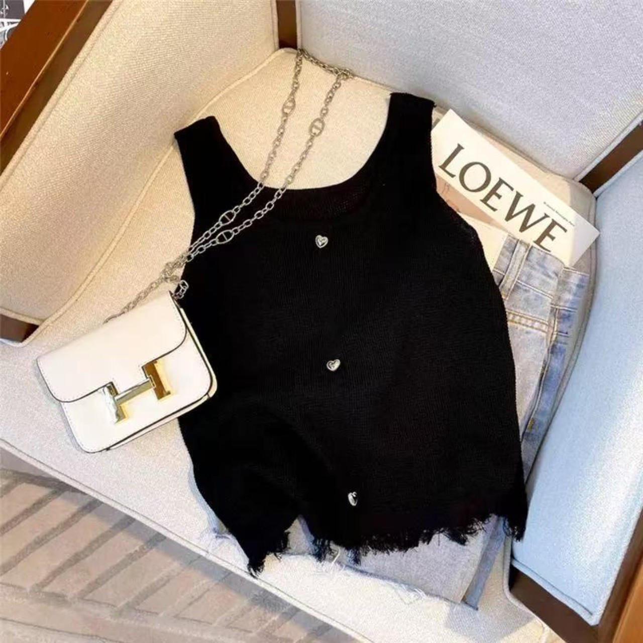 骨格ウェーブニットキャミソールベスト