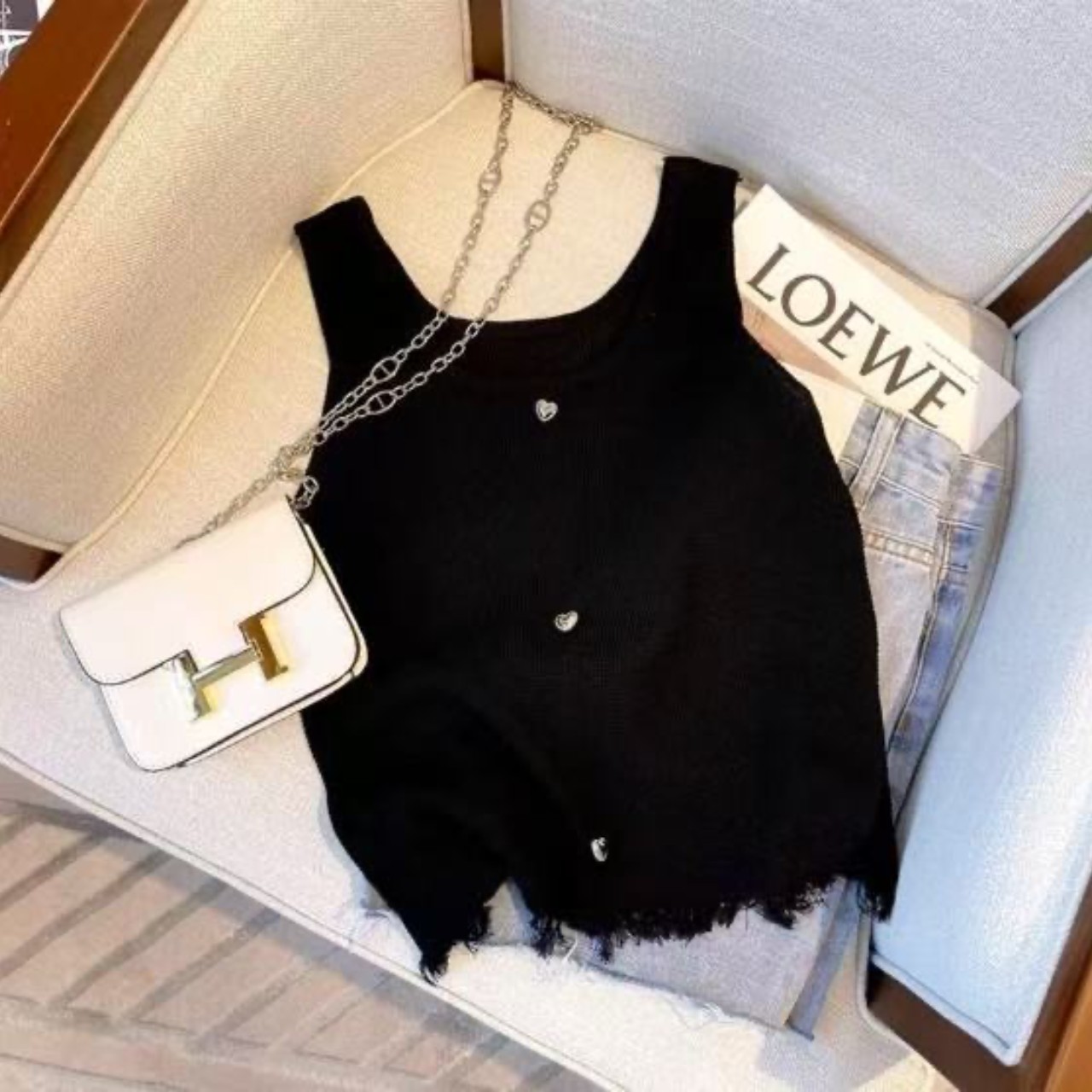 骨格ウェーブニットキャミソールベスト