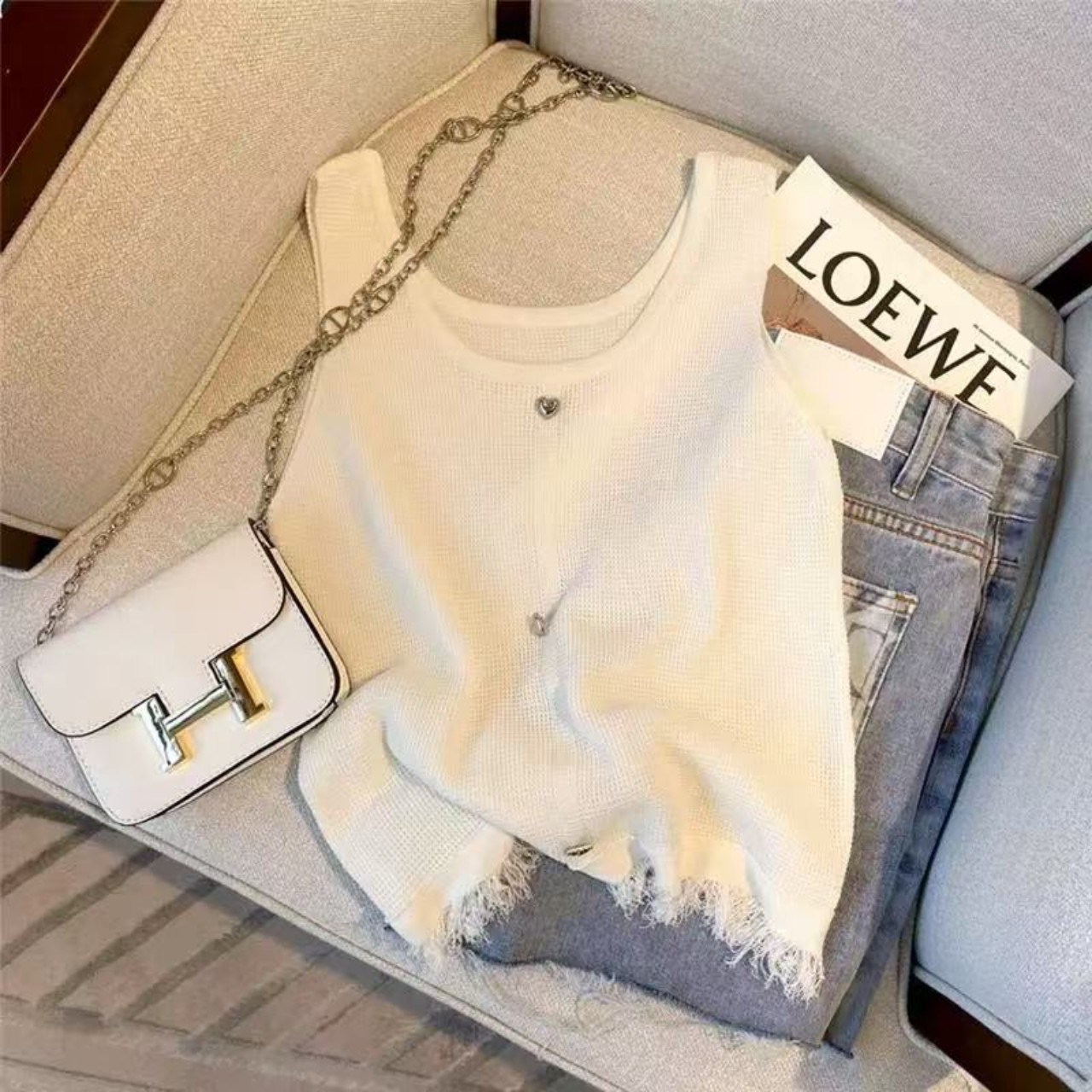 骨格ウェーブニットキャミソールベスト