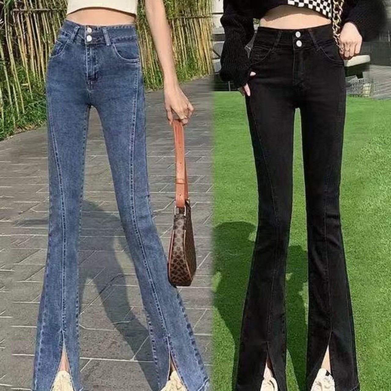 骨格ウェーブダブルブレストスリットフレアパンツ