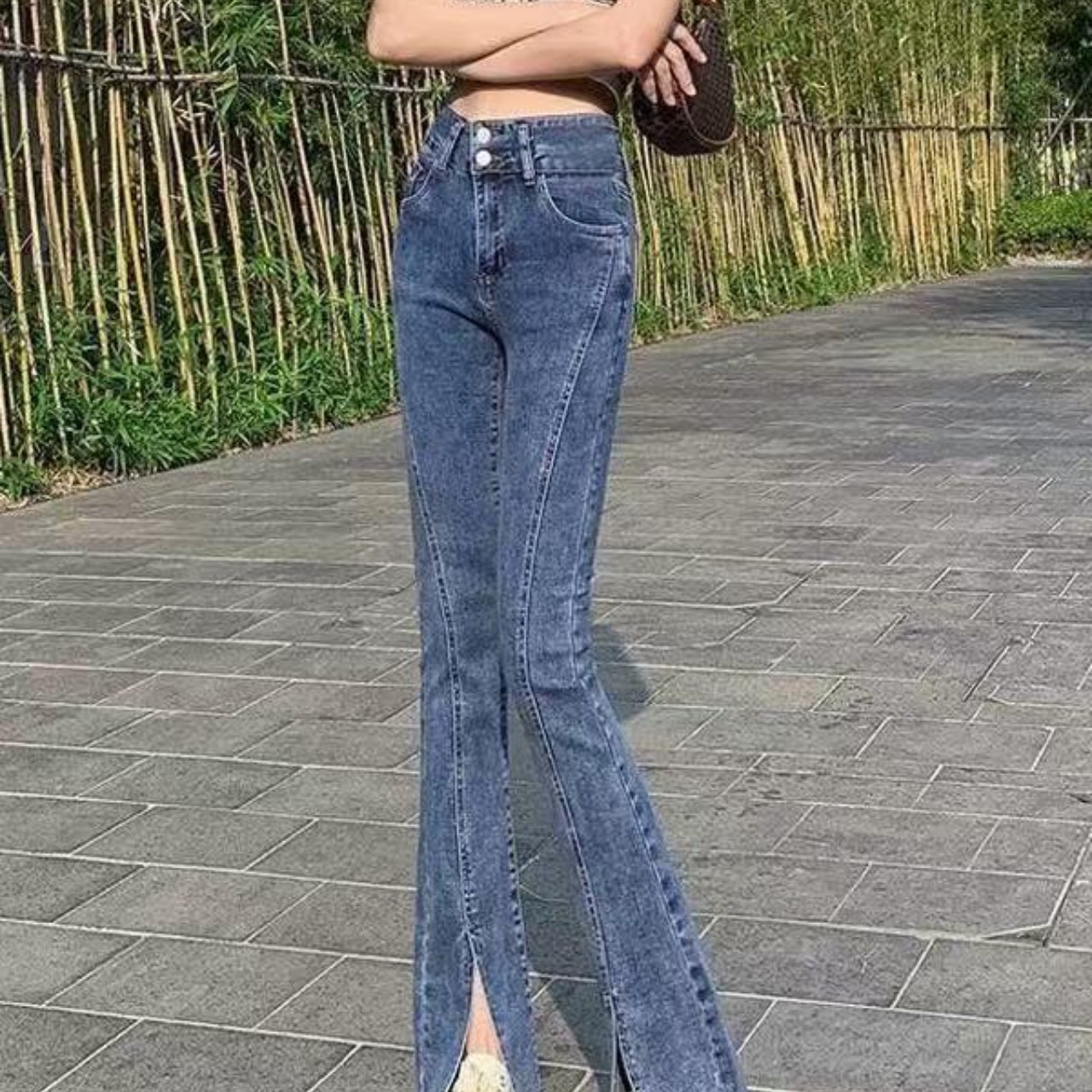 骨格ウェーブダブルブレストスリットフレアパンツ
