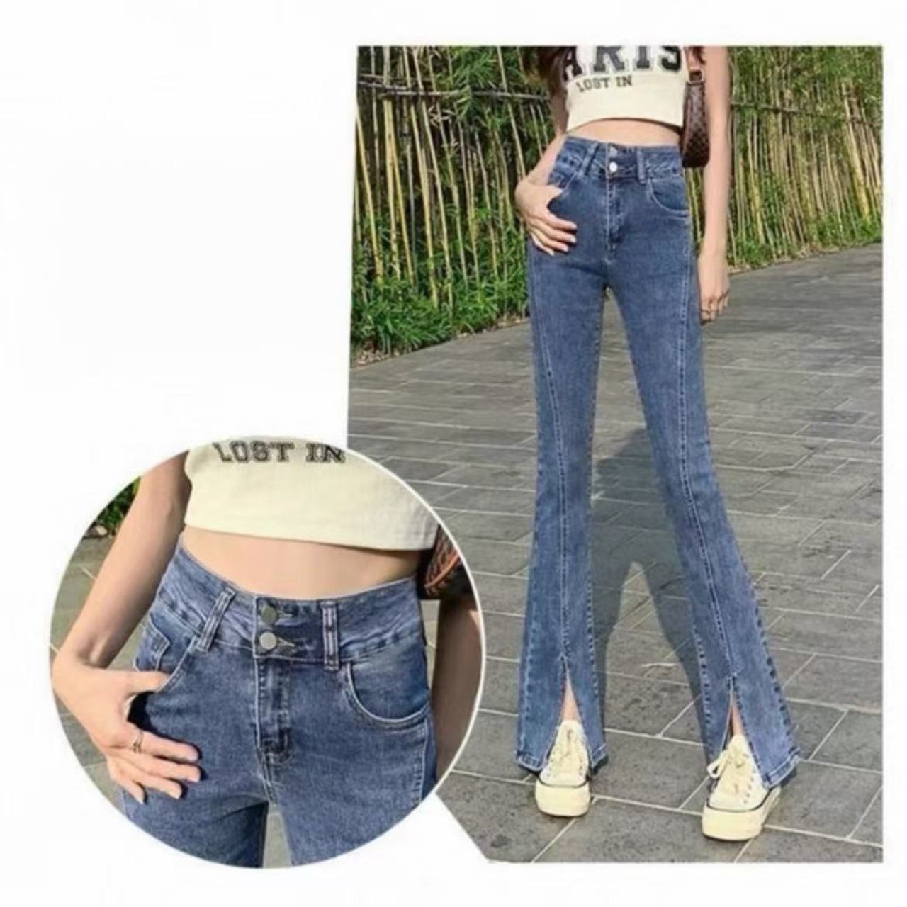骨格ウェーブダブルブレストスリットフレアパンツ