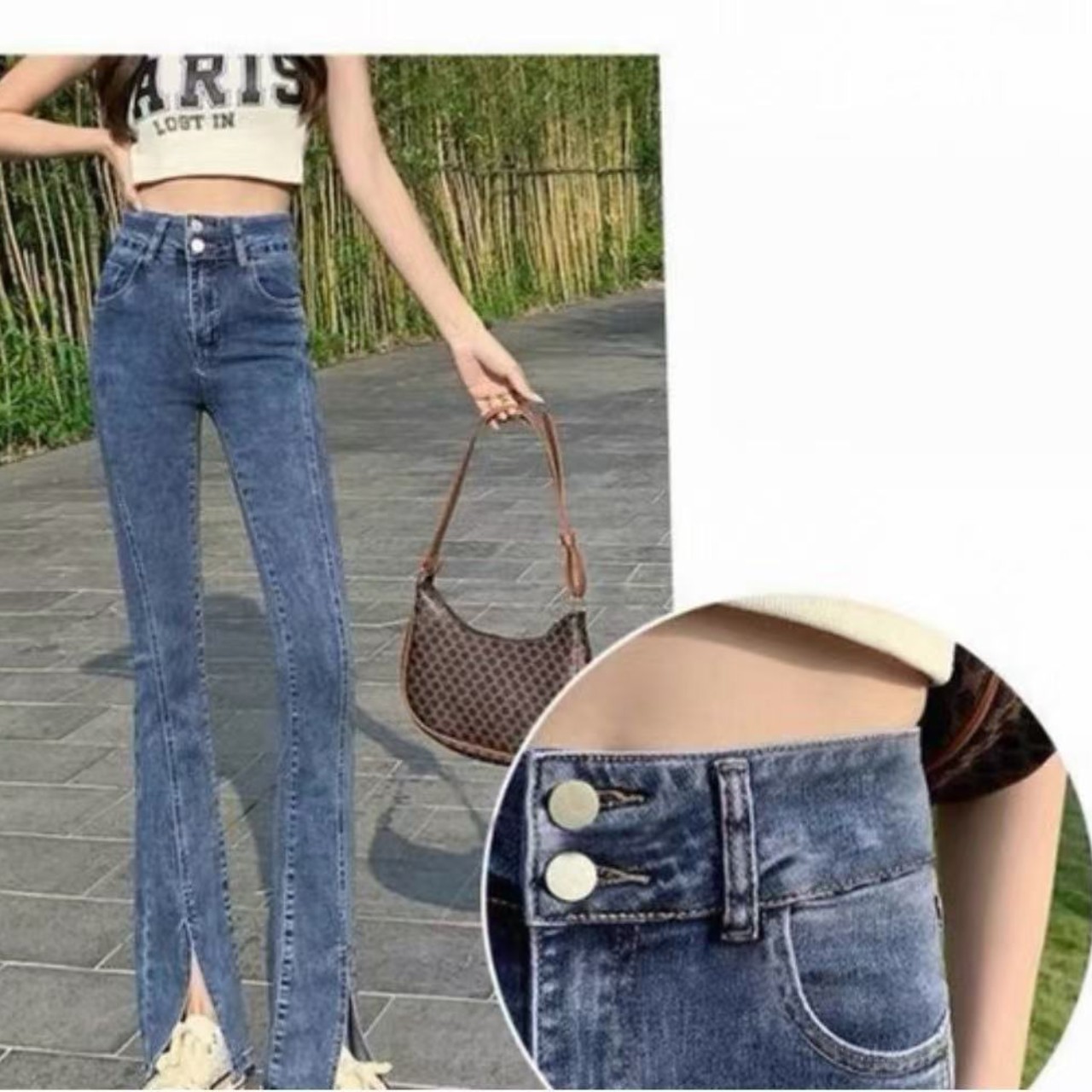 骨格ウェーブダブルブレストスリットフレアパンツ